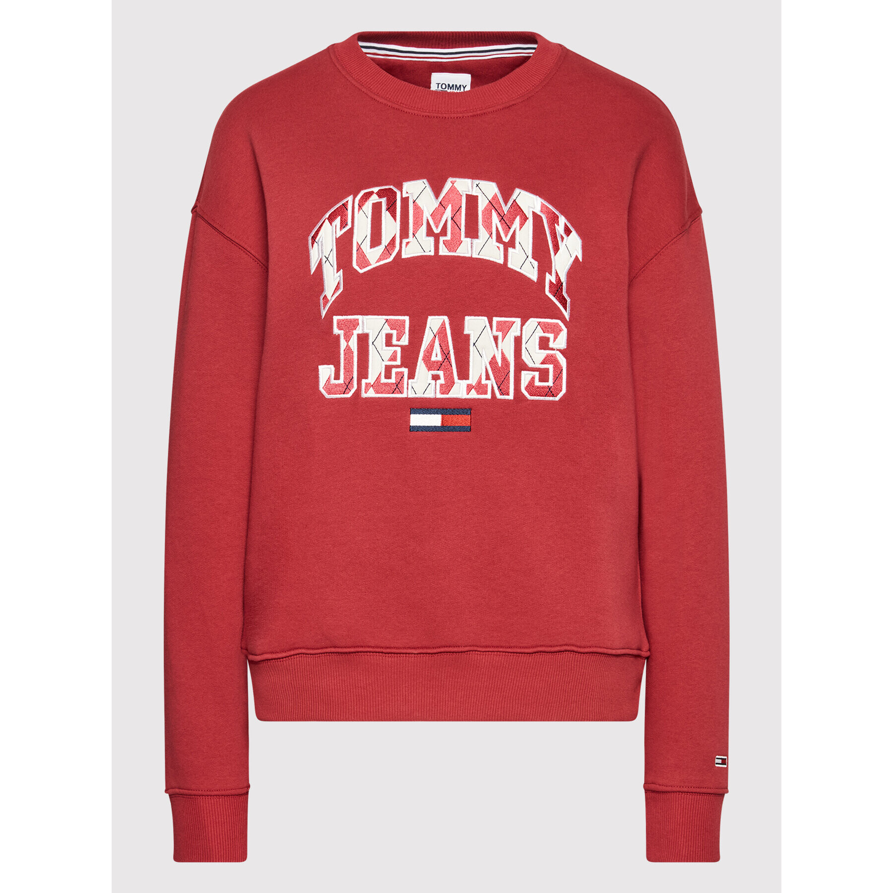 Tommy Jeans Mikina College Argyle Crew DW0DW11829 Bordó Regular Fit - Pepit.cz