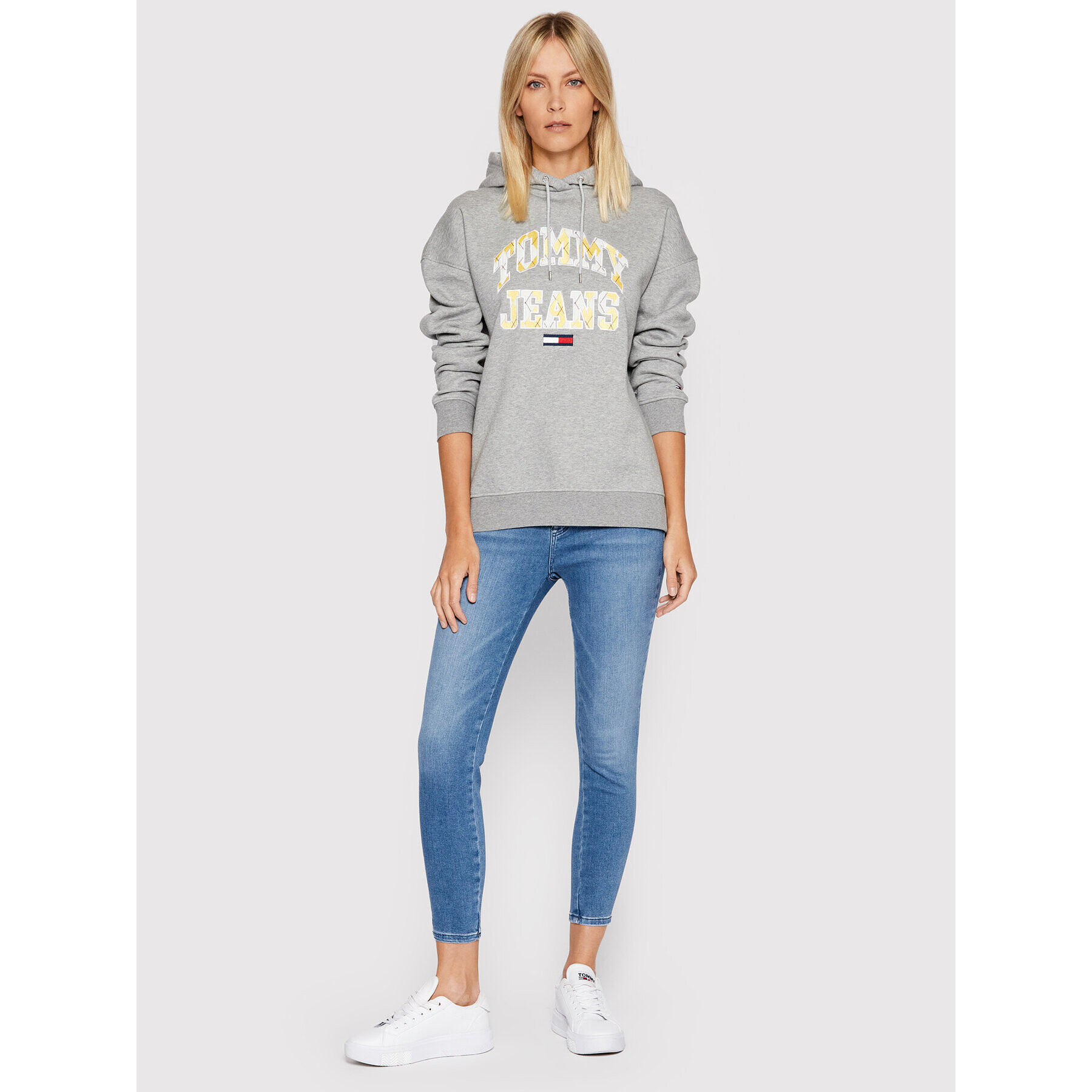 Tommy Jeans Mikina College Argyle DW0DW12047 Šedá Relaxed Fit - Pepit.cz