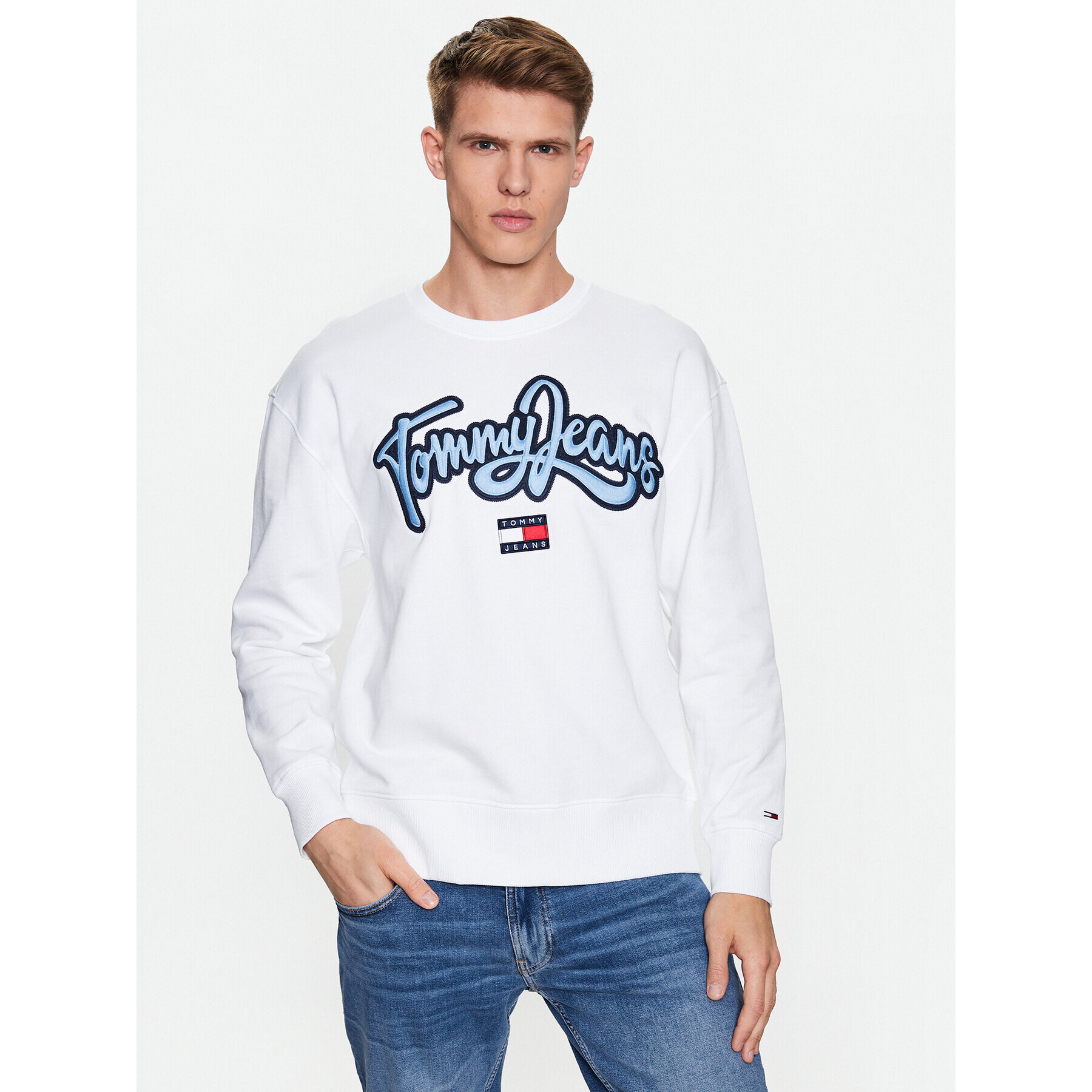 Tommy Jeans Mikina College Pop DM0DM16383 Bílá Relaxed Fit - Pepit.cz