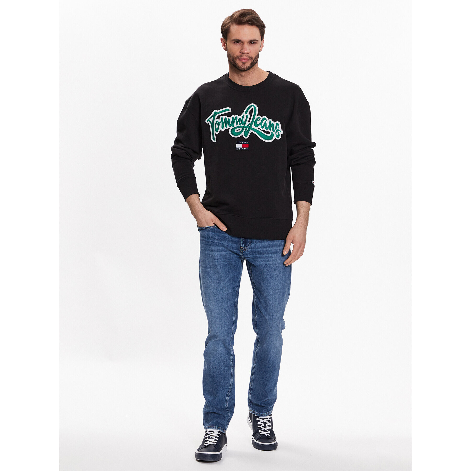 Tommy Jeans Mikina College Pop DM0DM16383 Černá Relaxed Fit - Pepit.cz