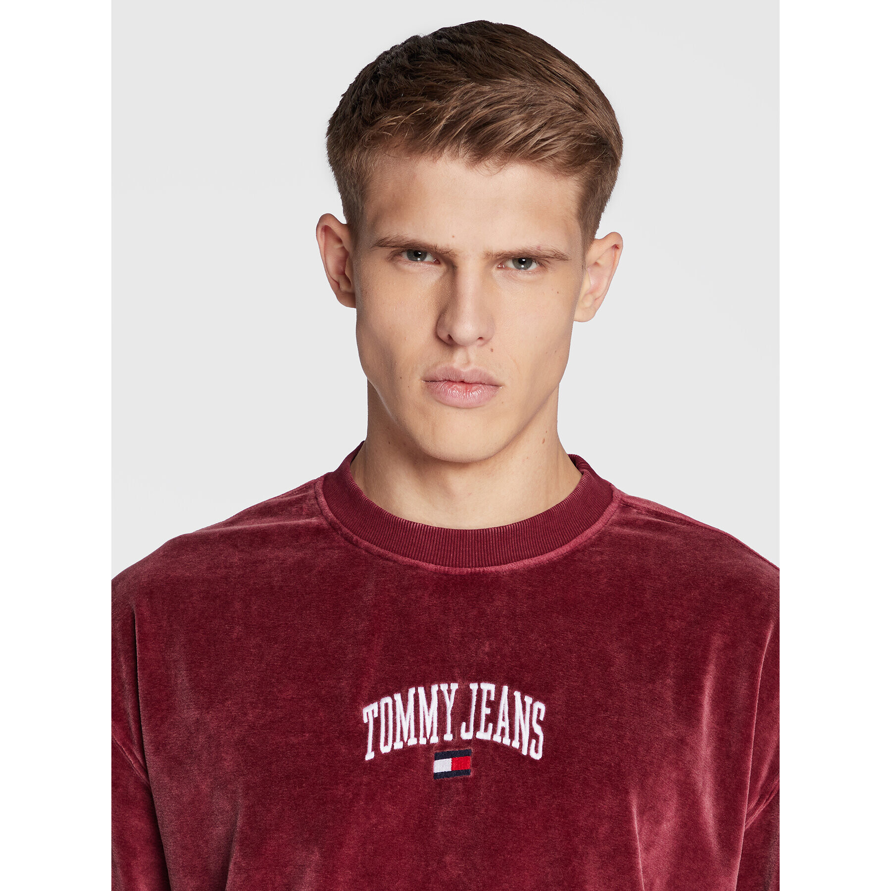 Tommy Jeans Mikina Collegiate Velour DM0DM15014 Bordó Relaxed Fit - Pepit.cz