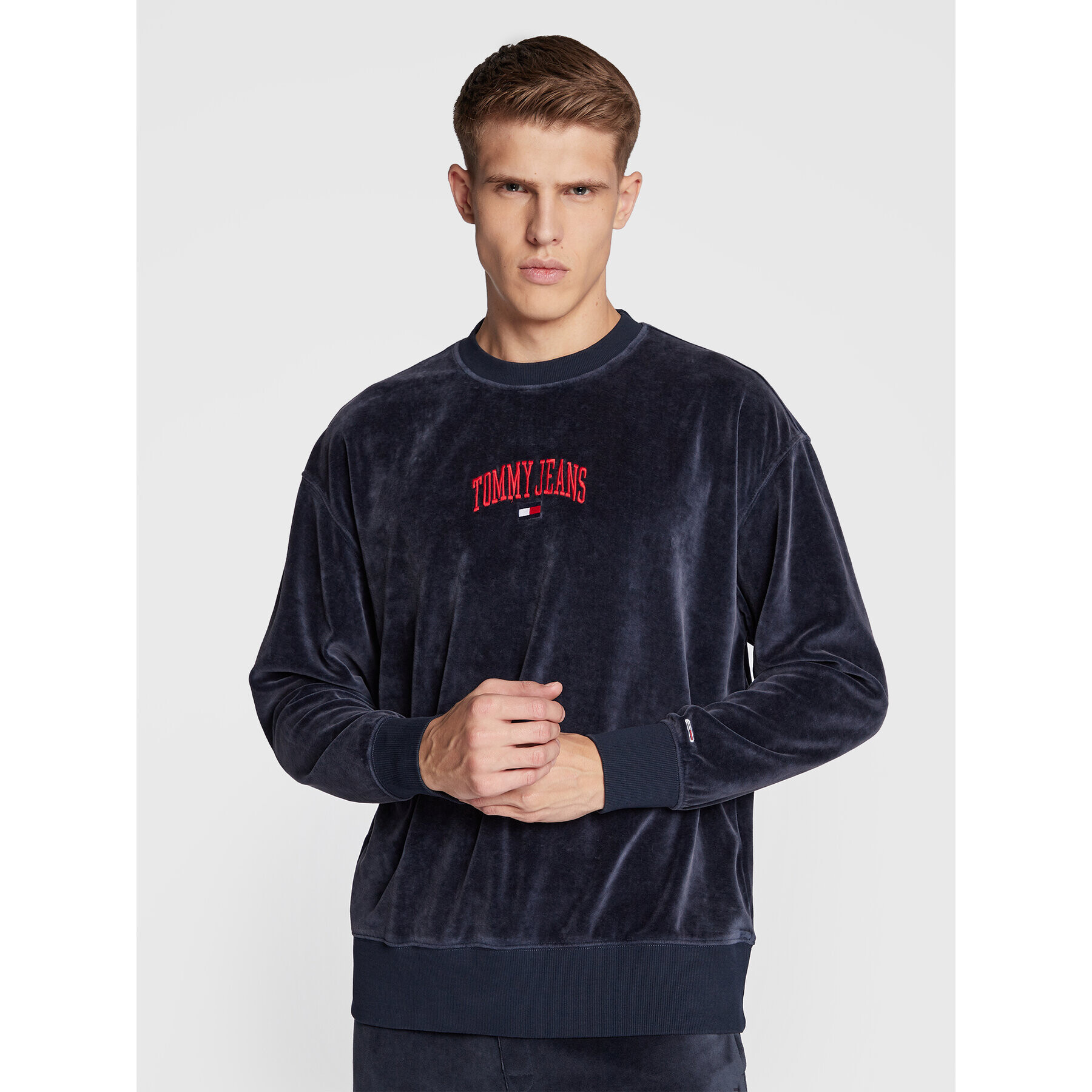 Tommy Jeans Mikina Collegiate Velour DM0DM15014 Tmavomodrá Relaxed Fit - Pepit.cz