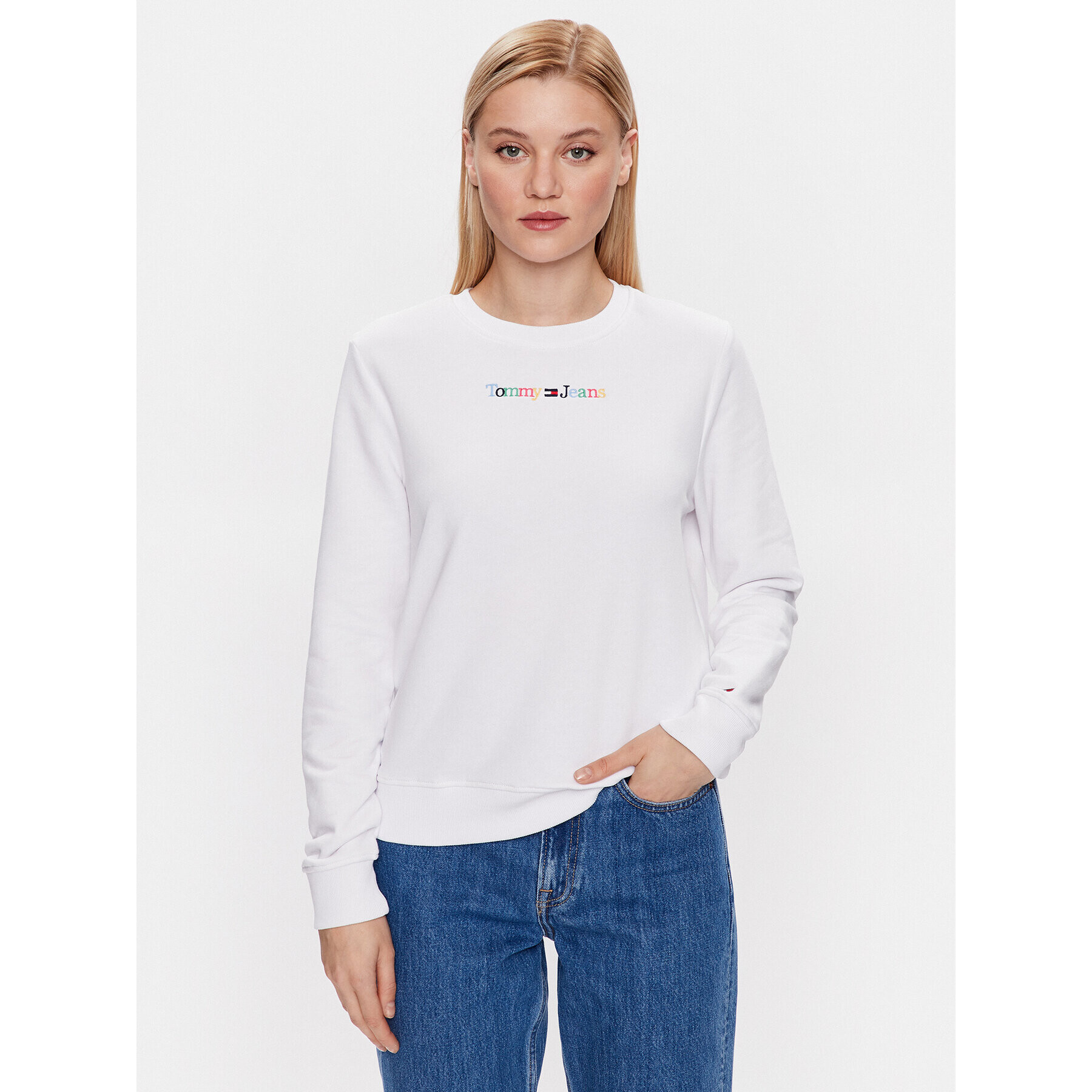 Tommy Jeans Mikina Color Serif Linear Crew DW0DW15648 Bílá Regular Fit - Pepit.cz