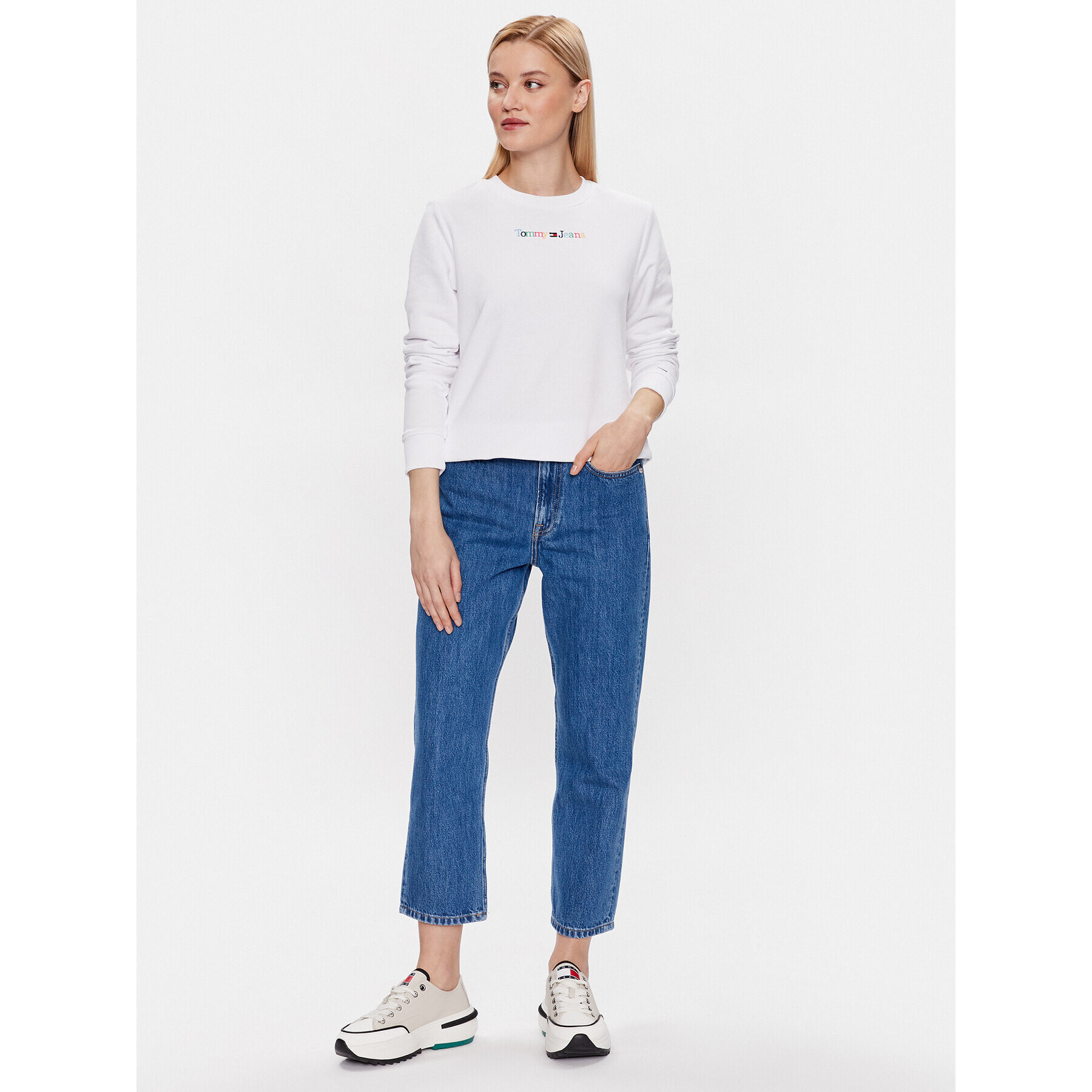 Tommy Jeans Mikina Color Serif Linear Crew DW0DW15648 Bílá Regular Fit - Pepit.cz