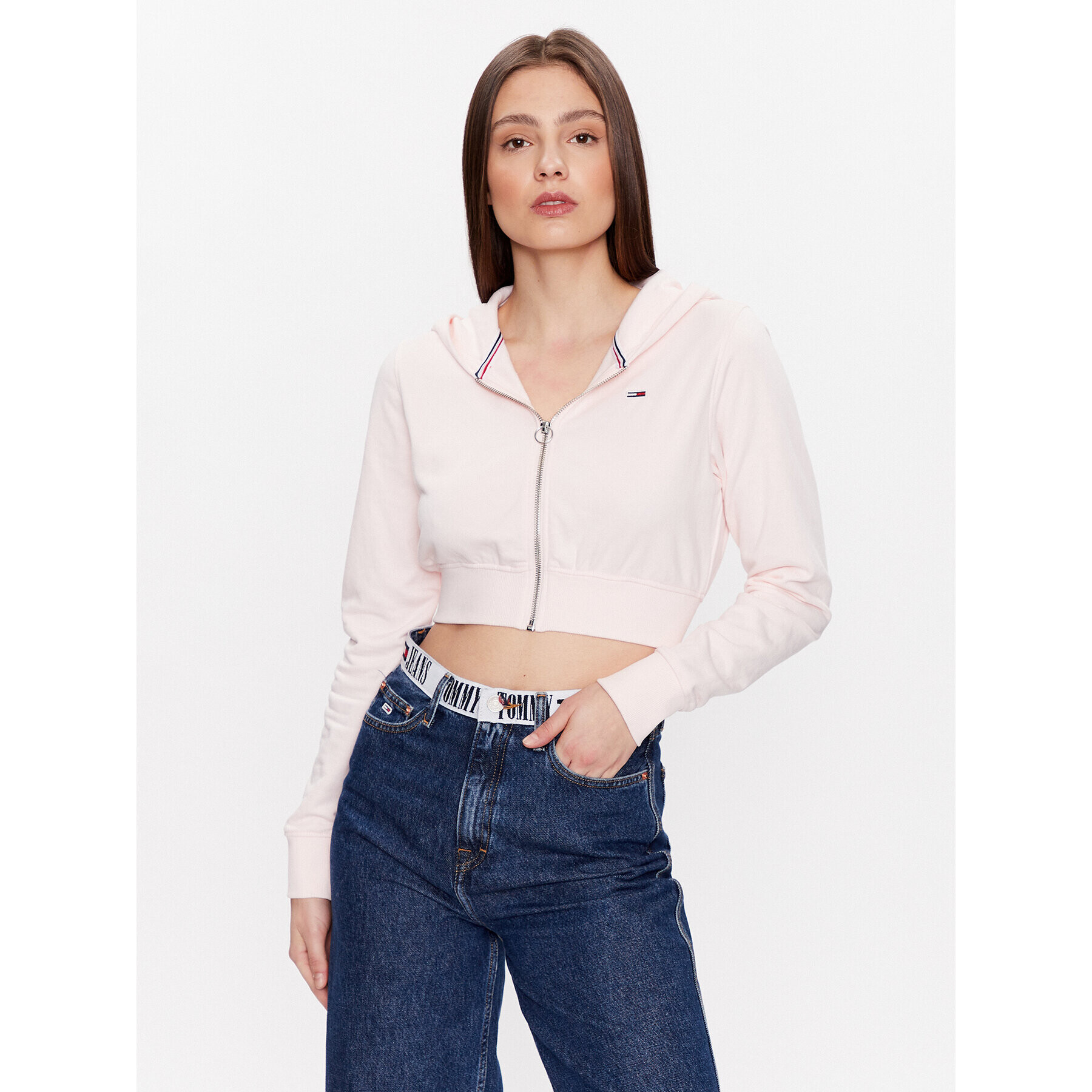 Tommy Jeans Mikina DW0DW15414 Růžová Cropped Fit - Pepit.cz