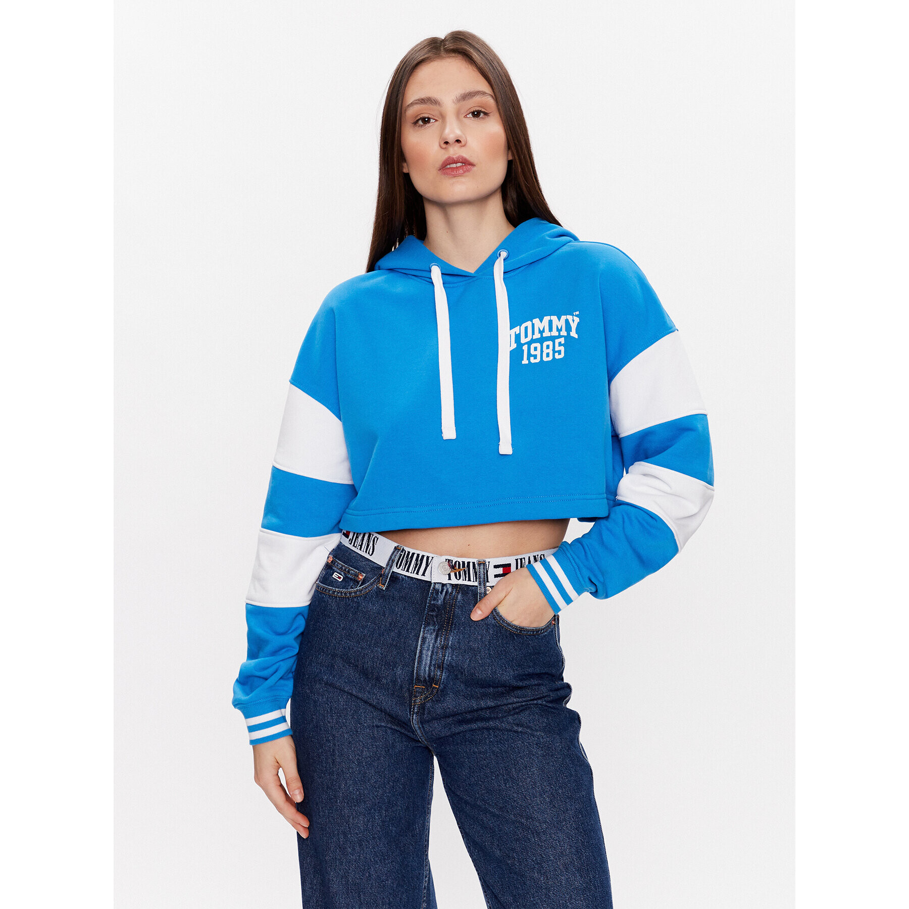 Tommy Jeans Mikina DW0DW15422 Modrá Cropped Fit - Pepit.cz