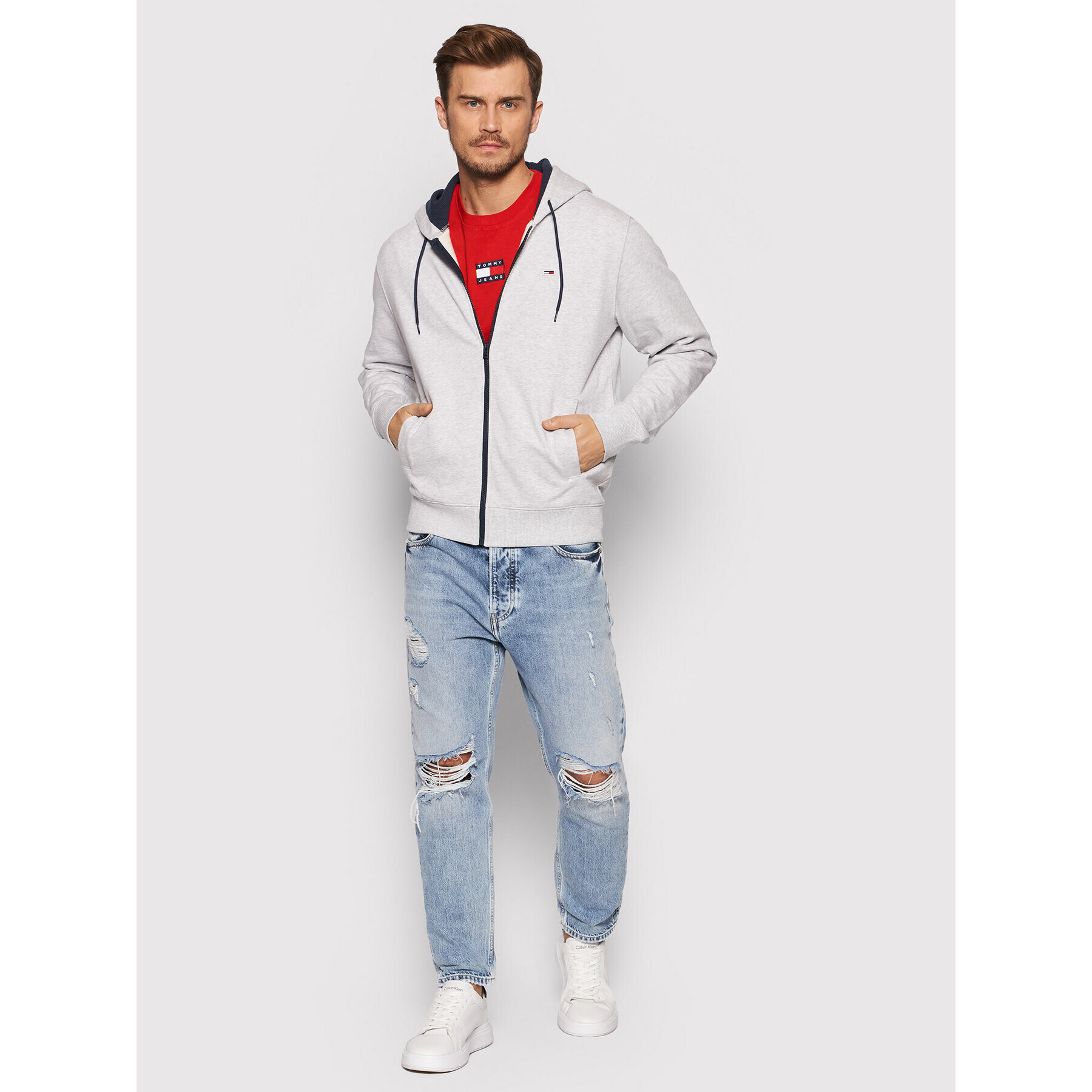 Tommy Jeans Mikina Essential Graphic DM0DM11629 Šedá Regular Fit - Pepit.cz