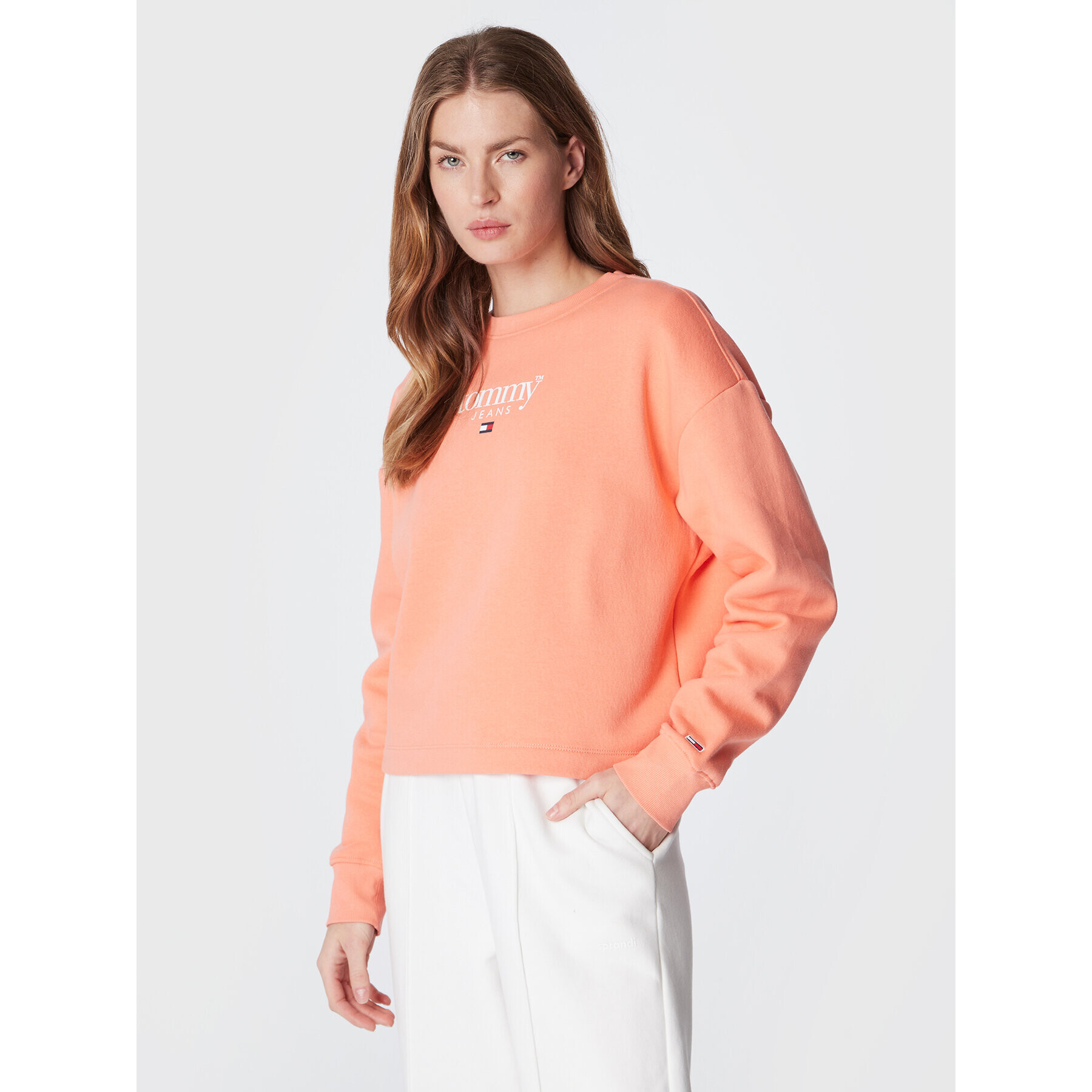 Tommy Jeans Mikina Essential Logo DW0DW14325 Oranžová Relaxed Fit - Pepit.cz