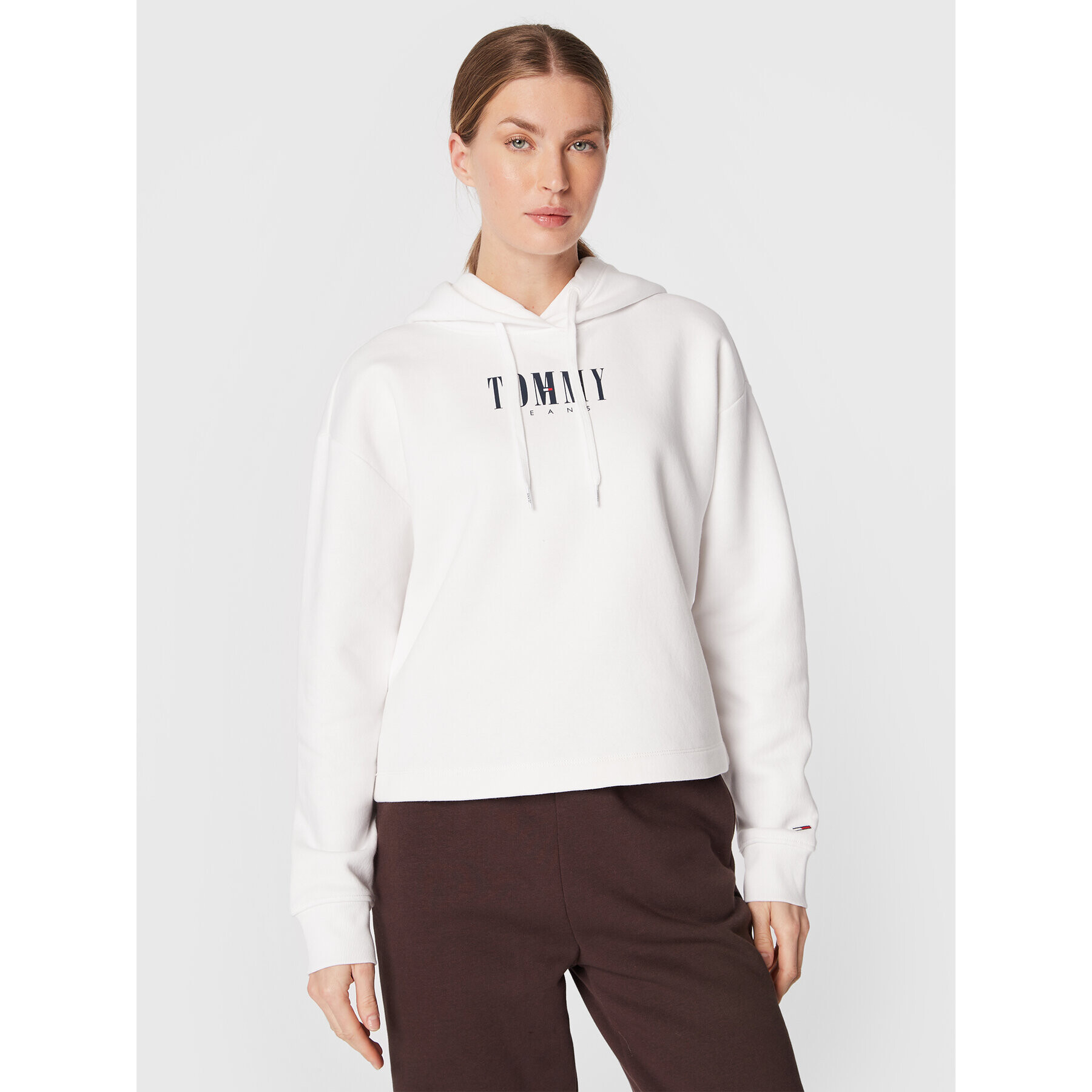 Tommy Jeans Mikina Essential Logo DW0DW14327 Bílá Relaxed Fit - Pepit.cz