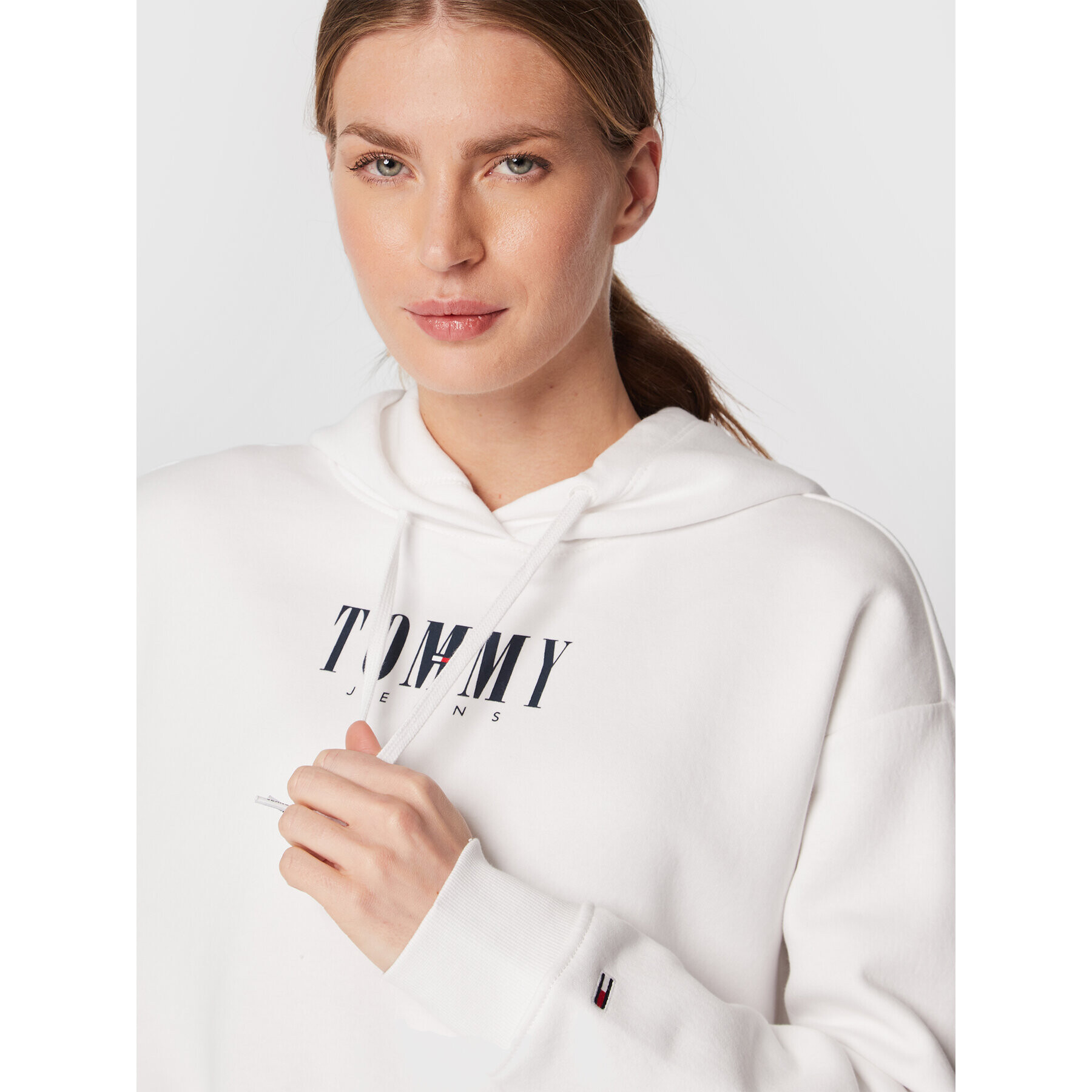 Tommy Jeans Mikina Essential Logo DW0DW14327 Bílá Relaxed Fit - Pepit.cz