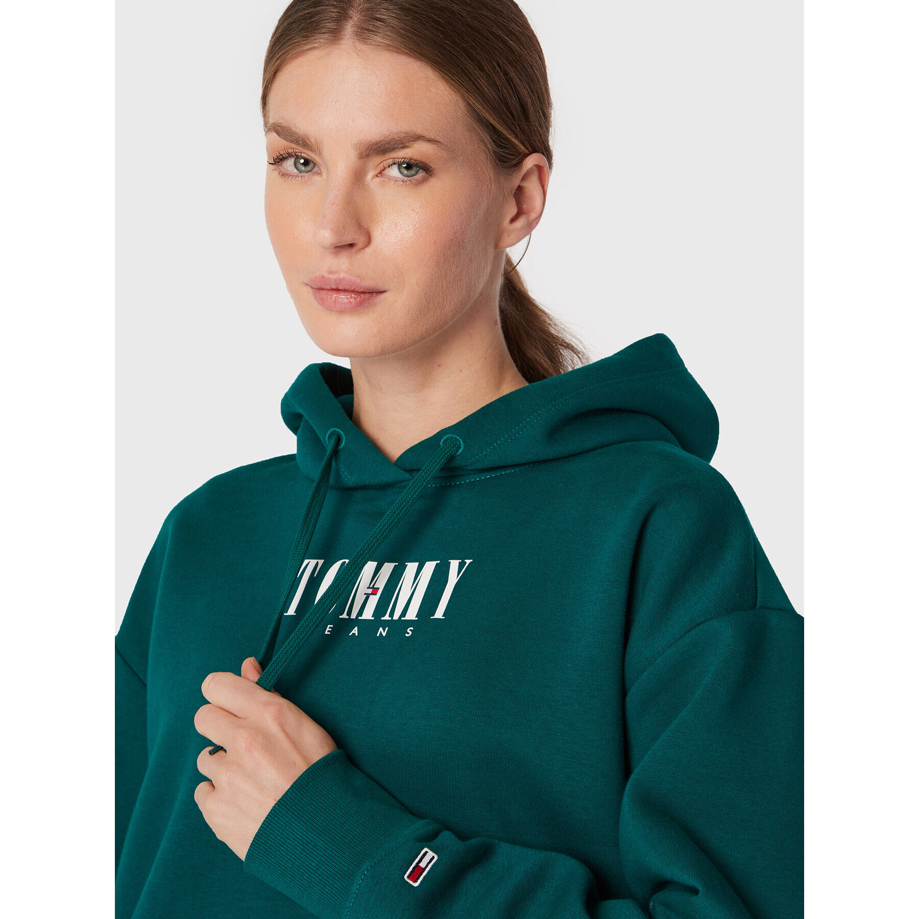 Tommy Jeans Mikina Essential Logo DW0DW14327 Zelená Relaxed Fit - Pepit.cz