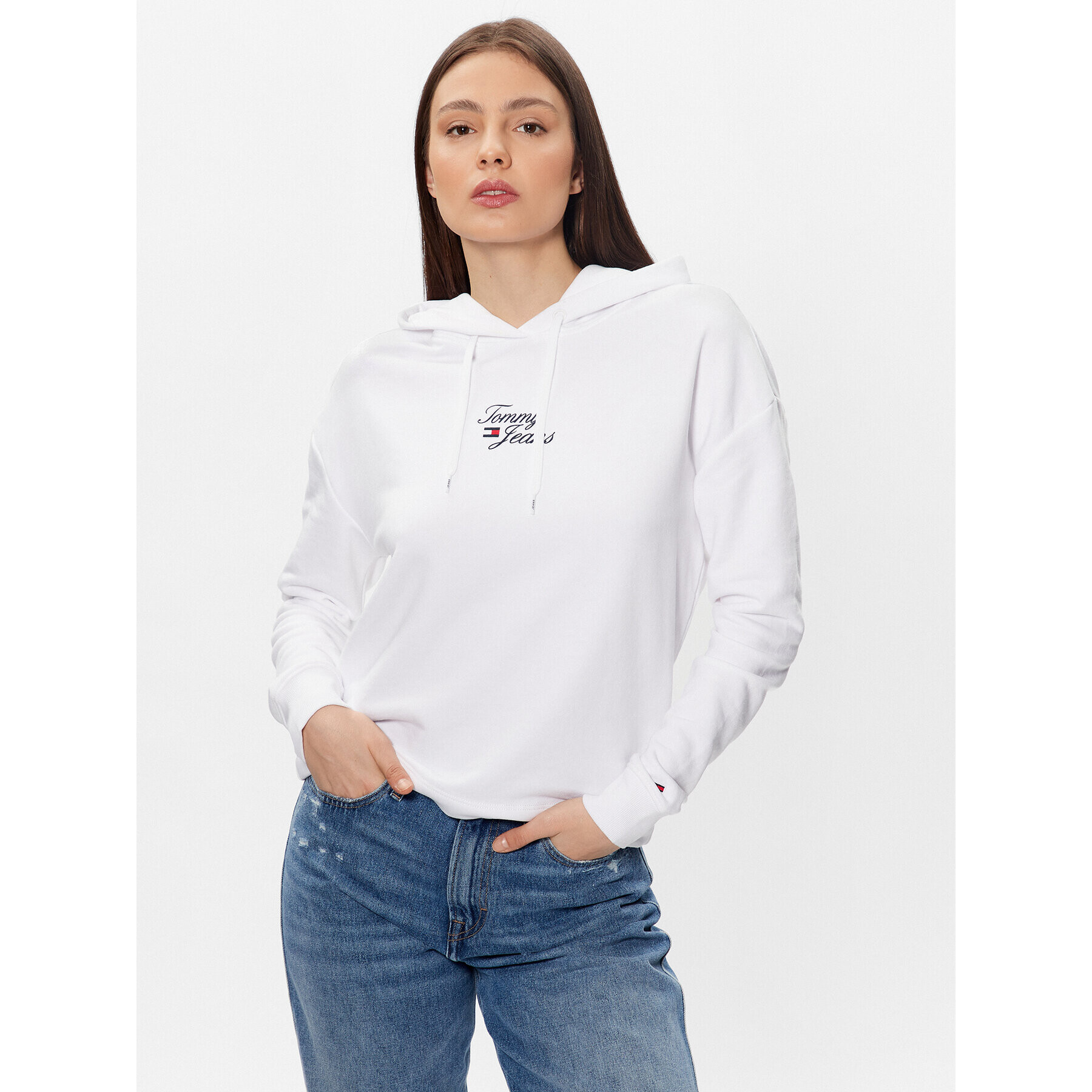 Tommy Jeans Mikina Essential Logo DW0DW15410 Bílá Boxy Fit - Pepit.cz