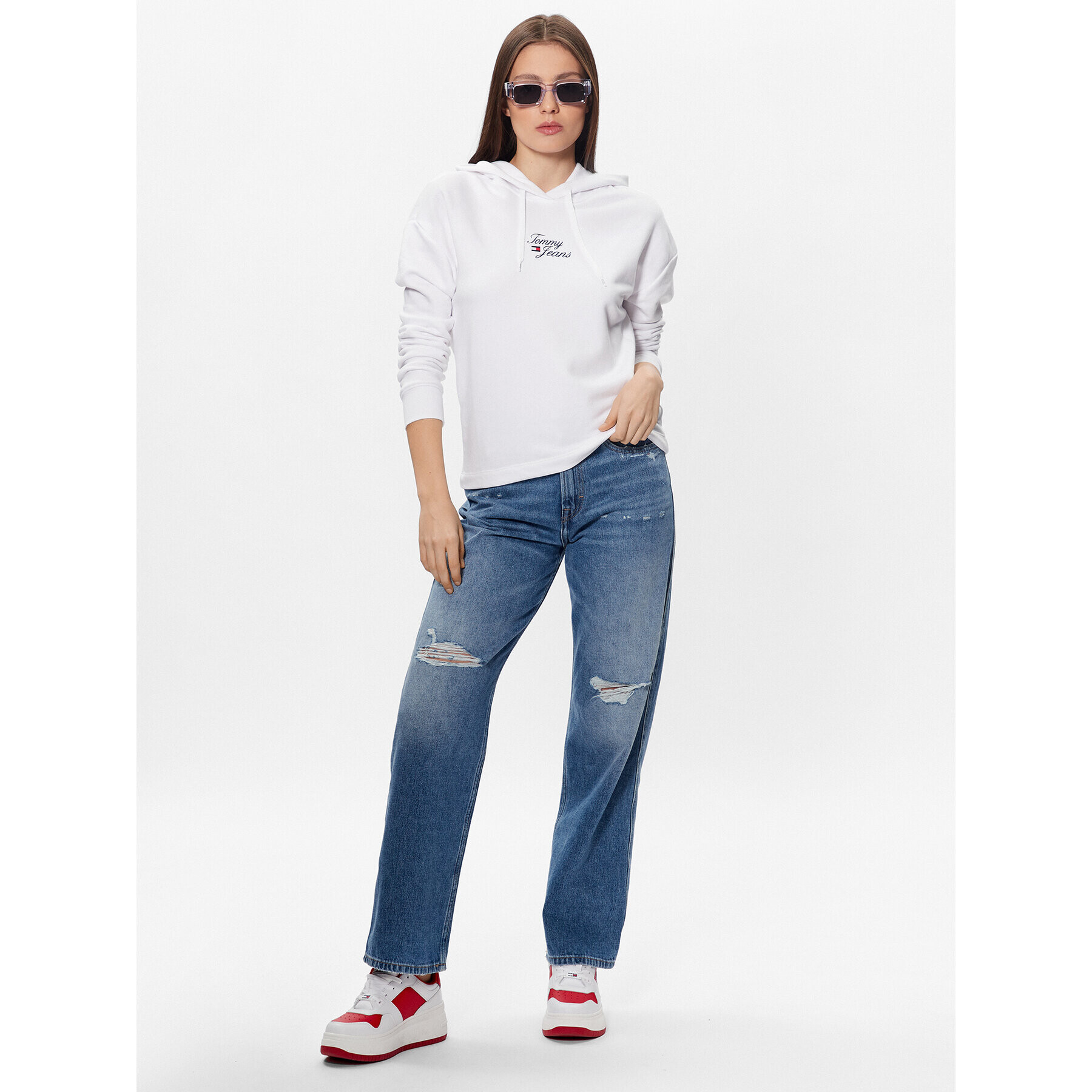 Tommy Jeans Mikina Essential Logo DW0DW15410 Bílá Boxy Fit - Pepit.cz