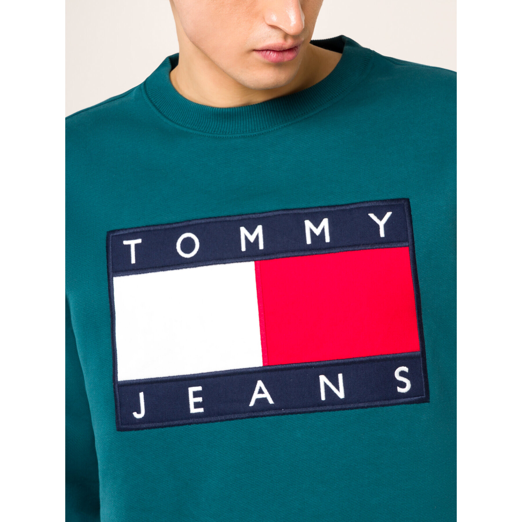 Tommy Jeans Mikina Flag Crew DM0DM07201 Zelená Regular Fit - Pepit.cz