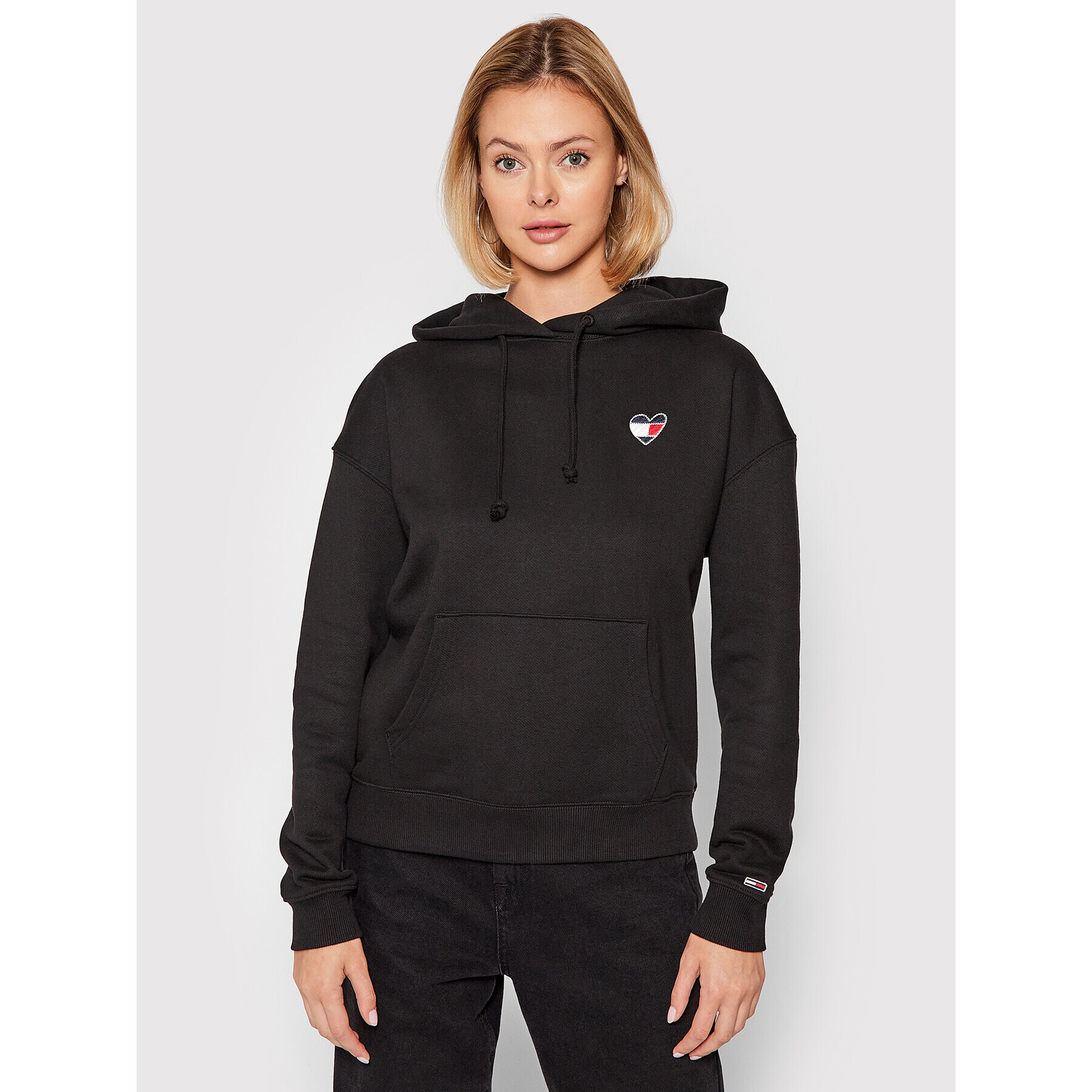 Tommy Jeans Mikina Homespun Heart DW0DW10395 Černá Relaxed Fit - Pepit.cz