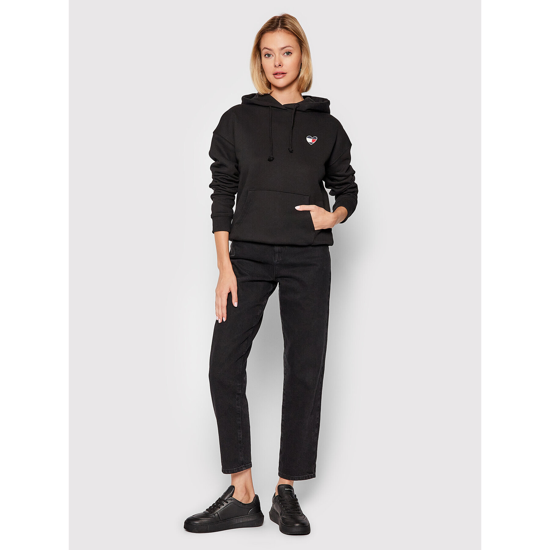 Tommy Jeans Mikina Homespun Heart DW0DW10395 Černá Relaxed Fit - Pepit.cz