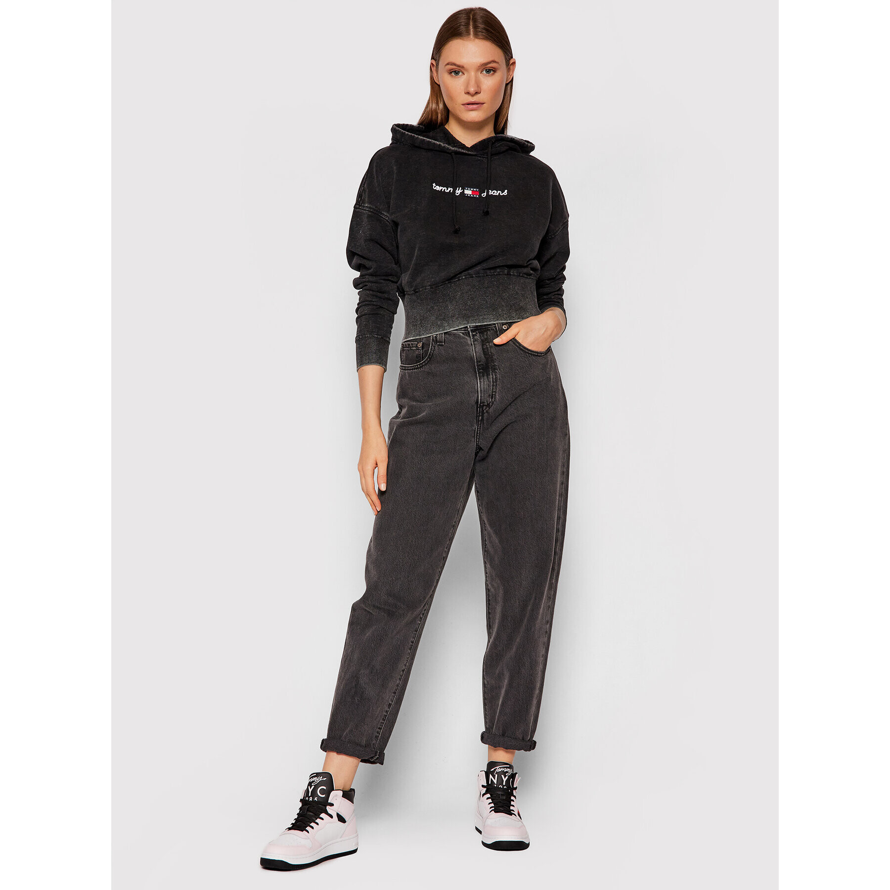 Tommy Jeans Mikina Homespun Linear DW0DW10392 Černá Cropped Fit - Pepit.cz