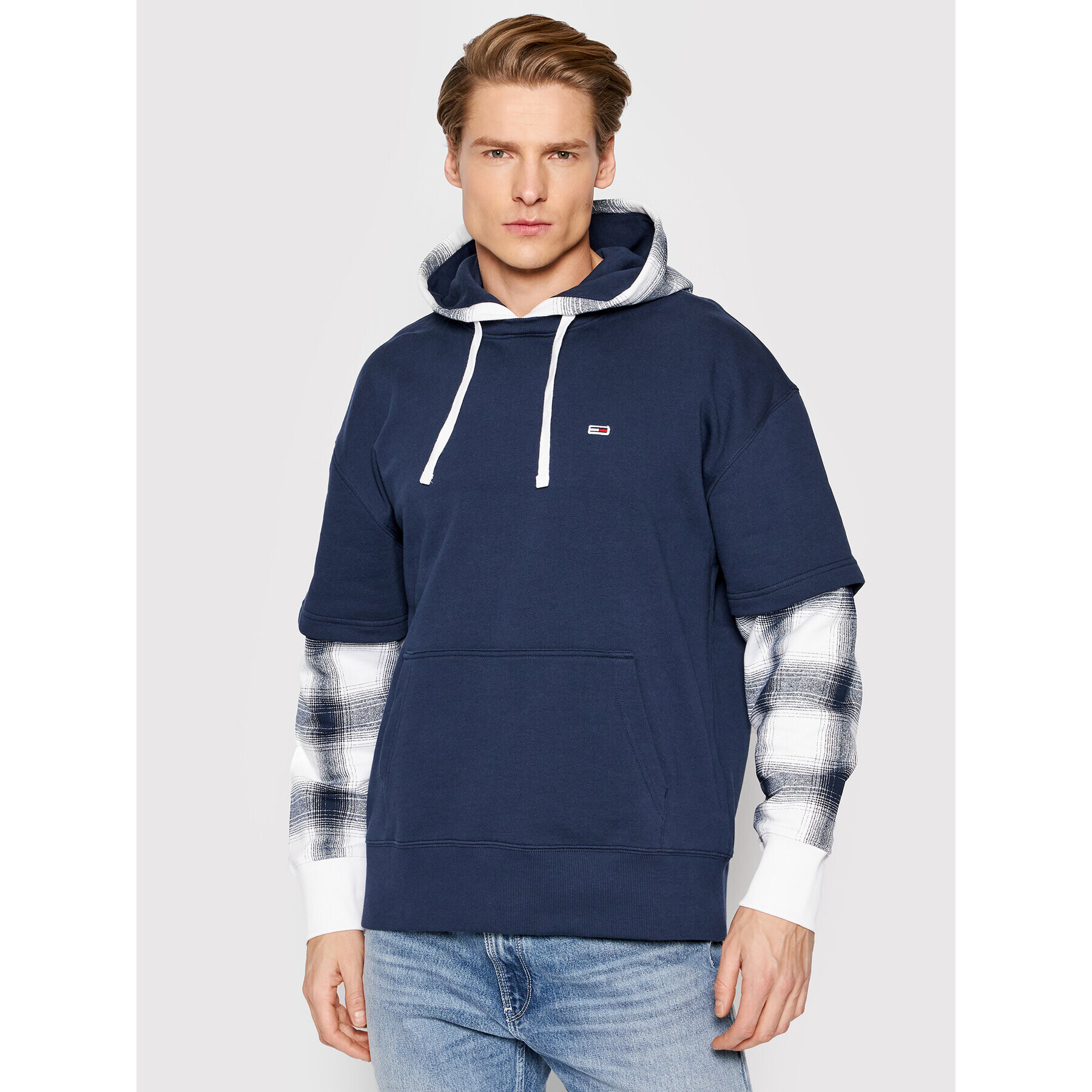 Tommy Jeans Mikina Layer Check DM0DM12345 Tmavomodrá Relaxed Fit - Pepit.cz