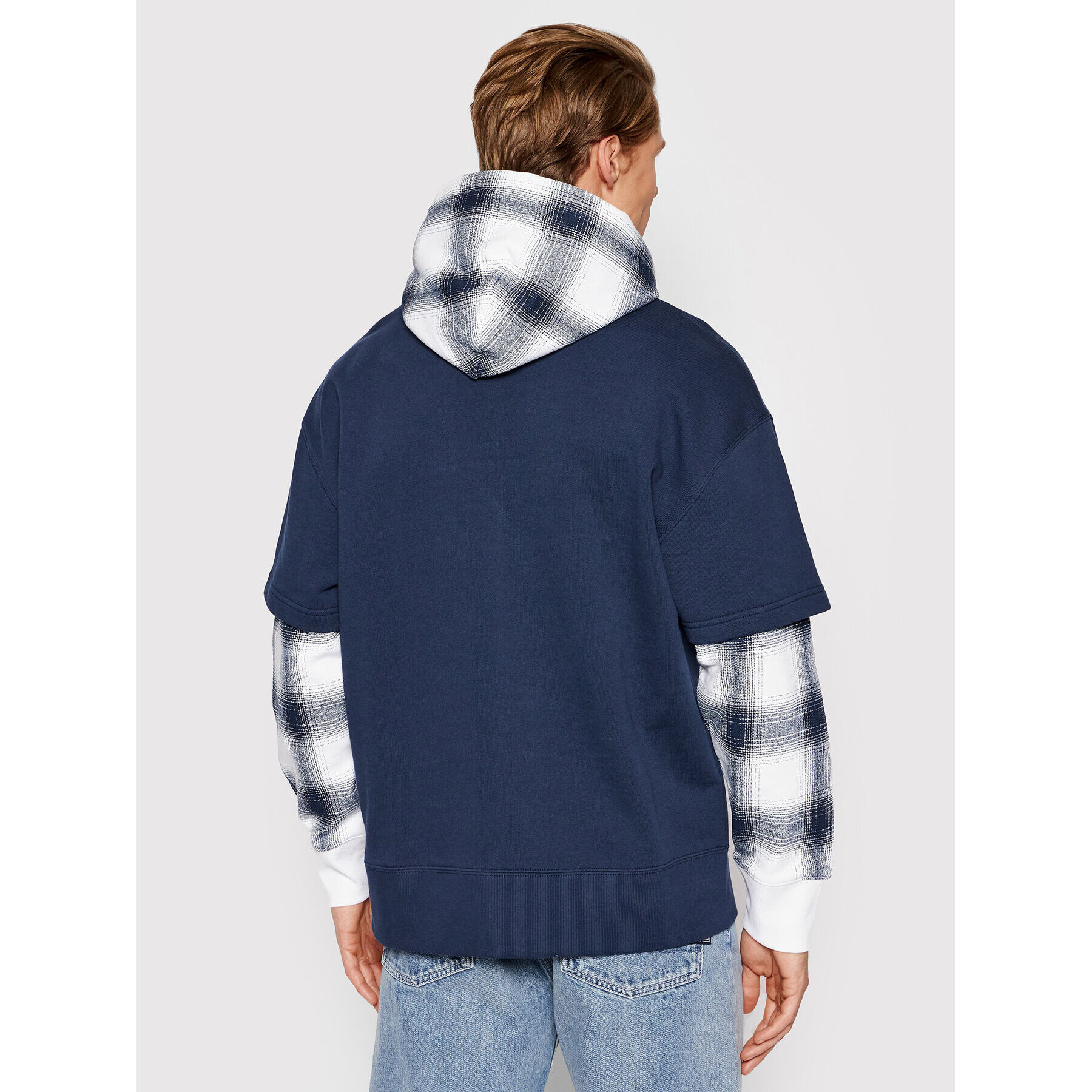 Tommy Jeans Mikina Layer Check DM0DM12345 Tmavomodrá Relaxed Fit - Pepit.cz