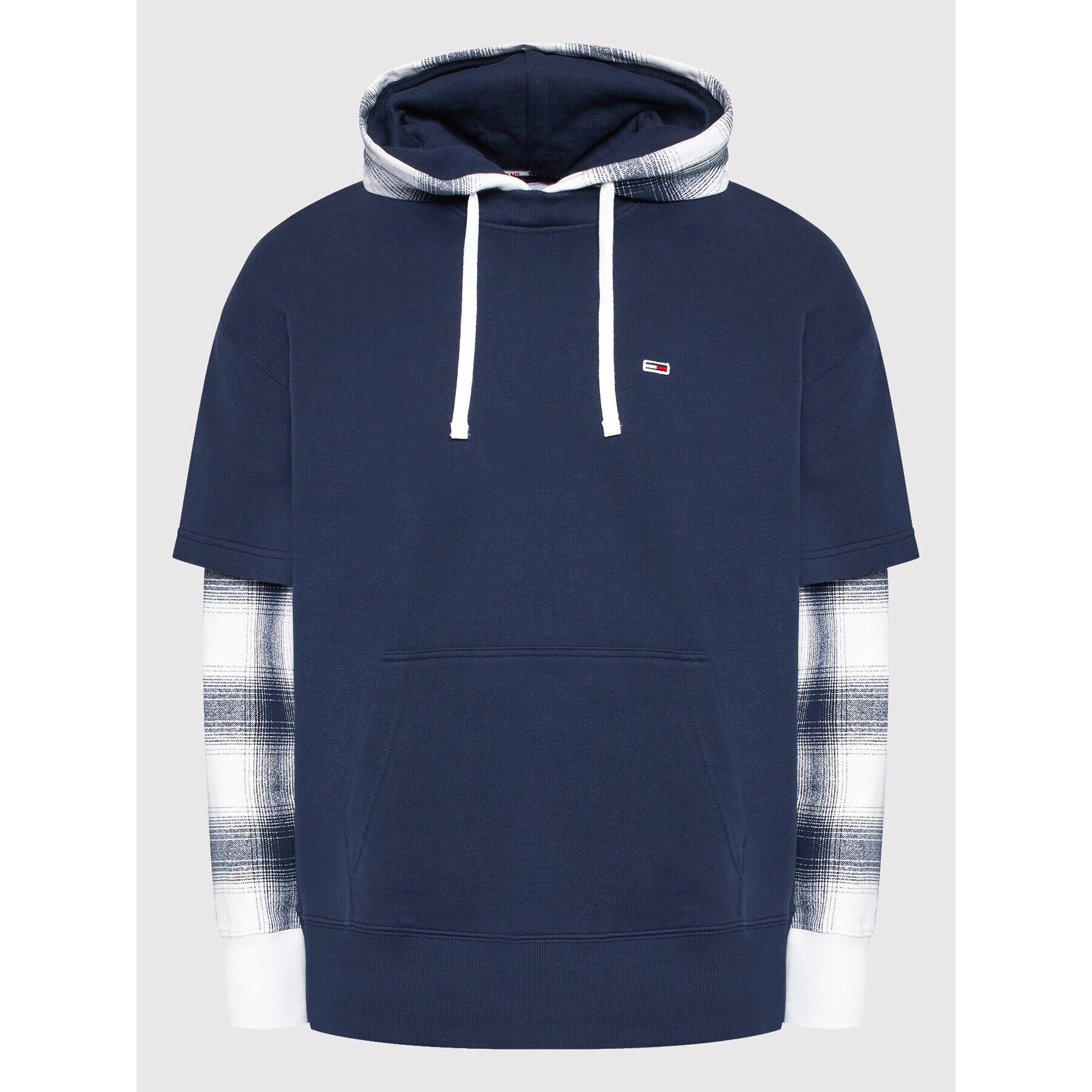 Tommy Jeans Mikina Layer Check DM0DM12345 Tmavomodrá Relaxed Fit - Pepit.cz