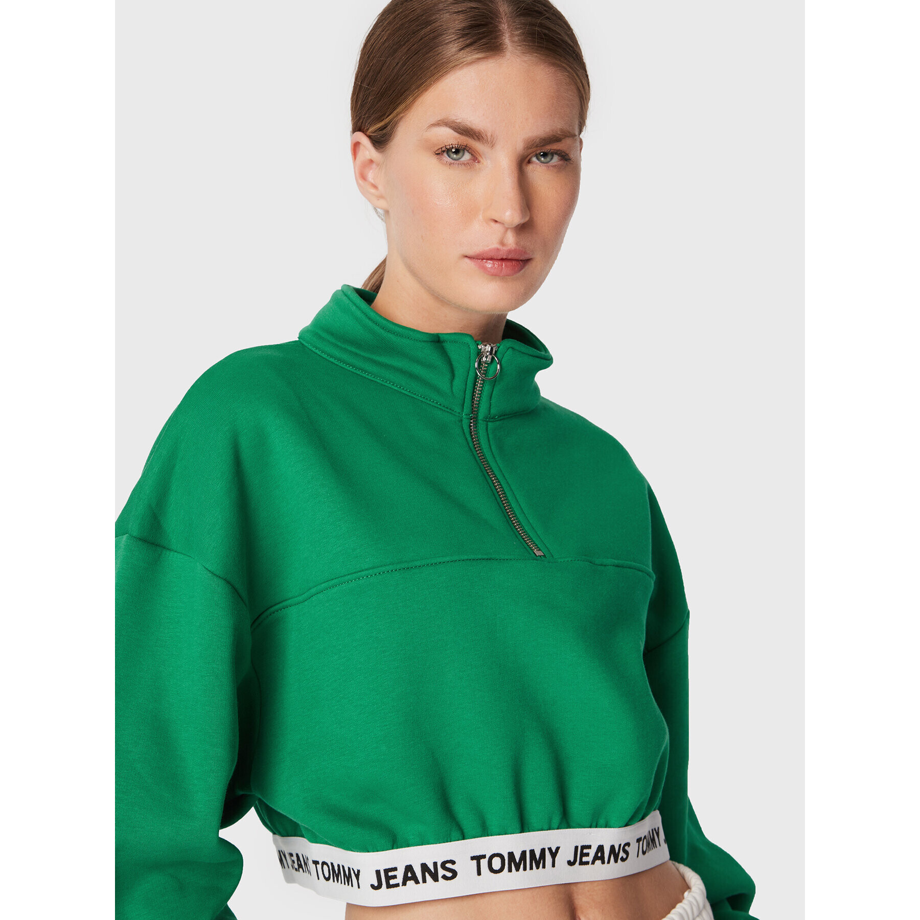 Tommy Jeans Mikina Logo Waistband DW0DW14350 Zelená Relaxed Fit - Pepit.cz