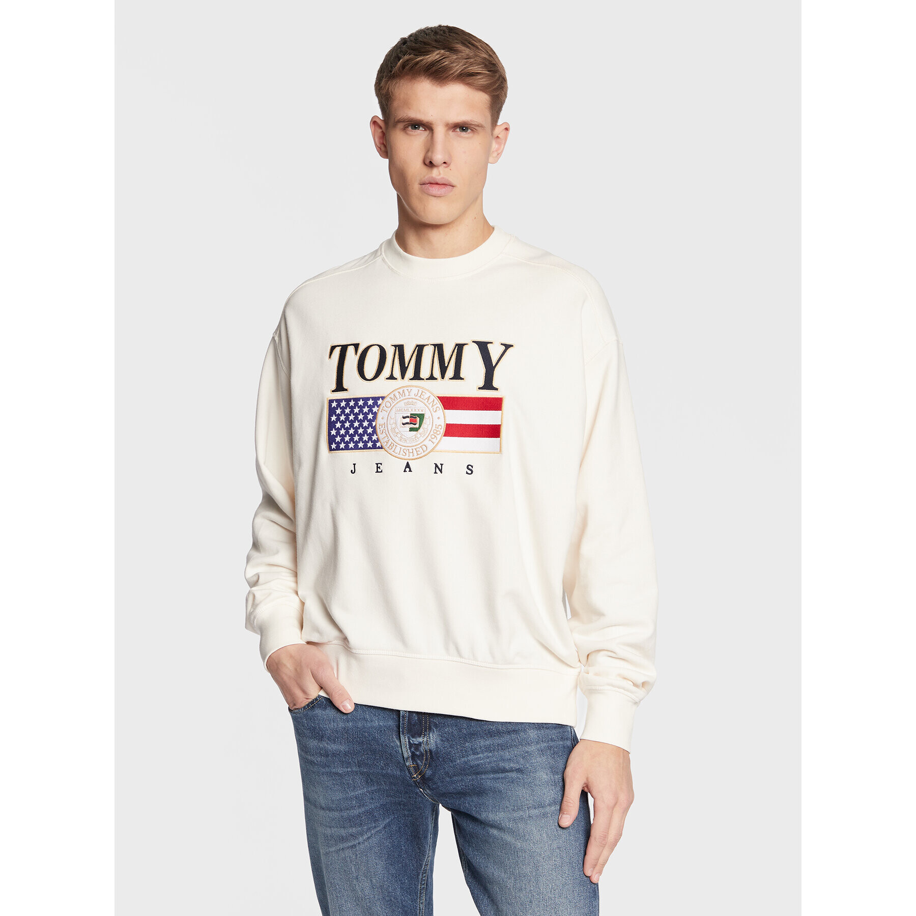 Tommy Jeans Mikina Luxe DM0DM15717 Écru Regular Fit - Pepit.cz