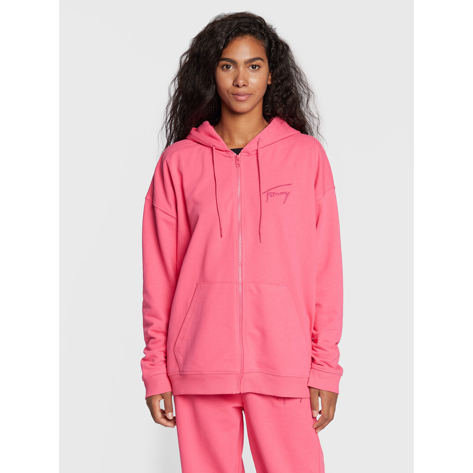 Tommy Jeans Mikina Ovrszd Signature Zip DW0DW13575 Růžová Oversize - Pepit.cz