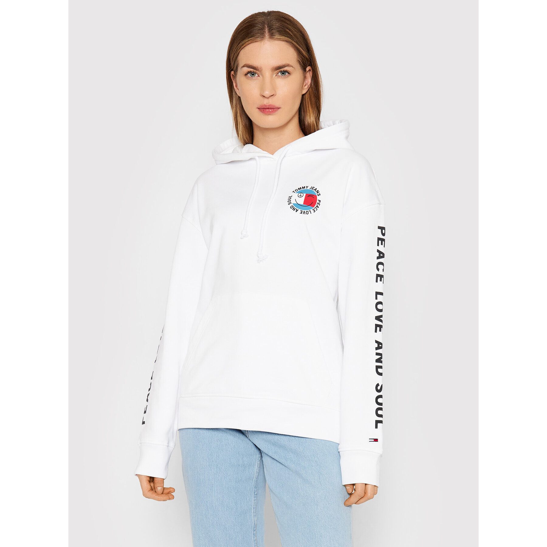 Tommy Jeans Mikina Peace Smiley DW0DW11466 Bílá Oversize - Pepit.cz