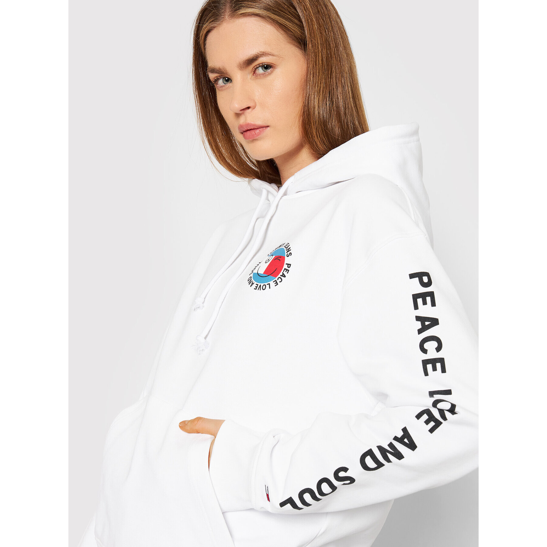 Tommy Jeans Mikina Peace Smiley DW0DW11466 Bílá Oversize - Pepit.cz