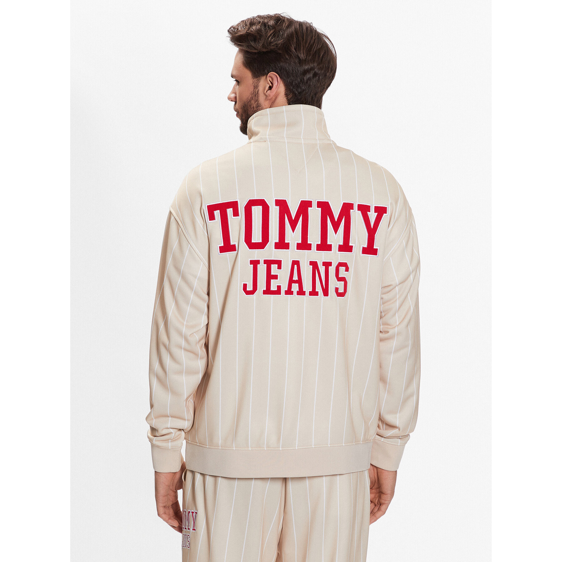 Tommy Jeans Mikina Pinstripe DM0DM16360 Béžová Relaxed Fit - Pepit.cz