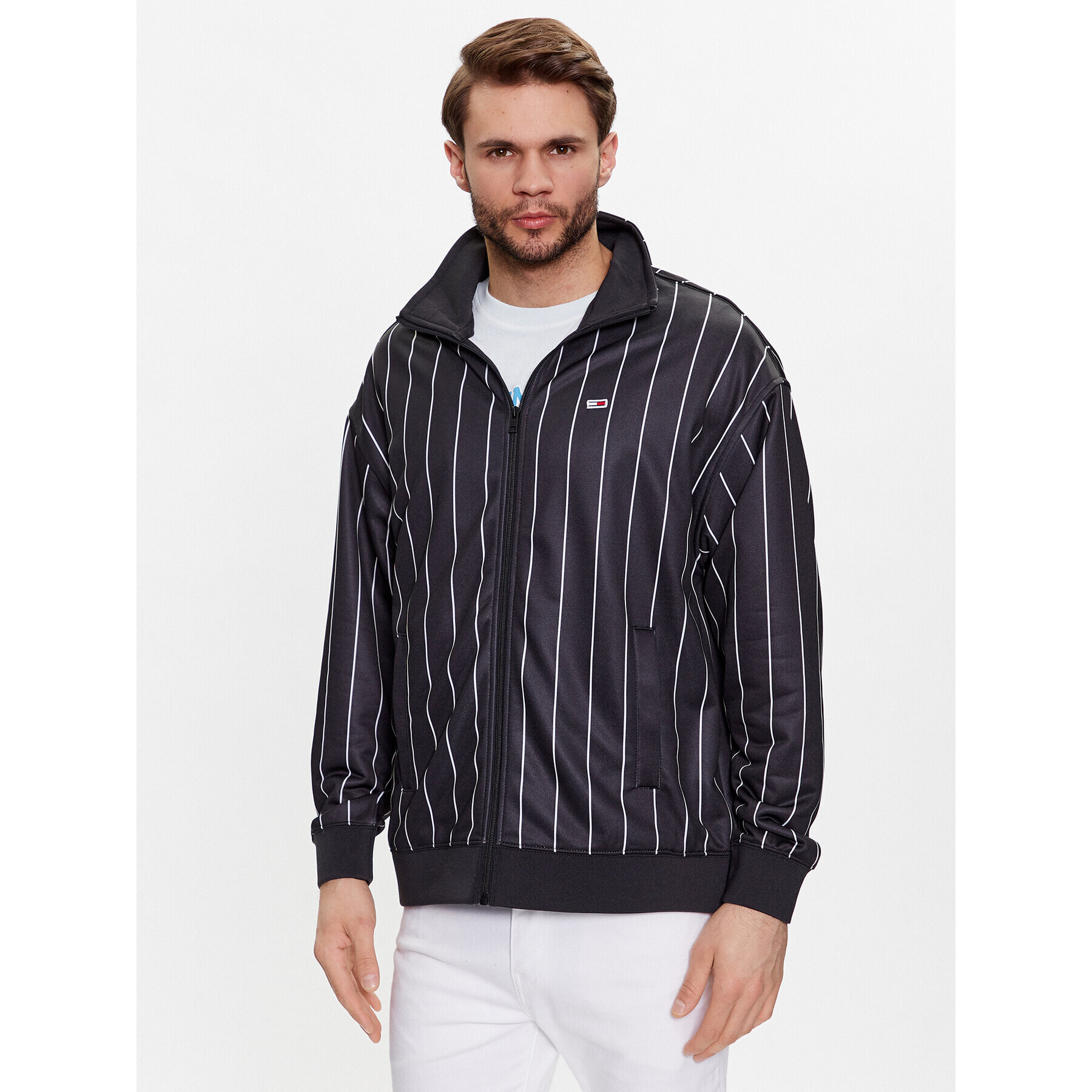 Tommy Jeans Mikina Pinstripe DM0DM16360 Černá Relaxed Fit - Pepit.cz