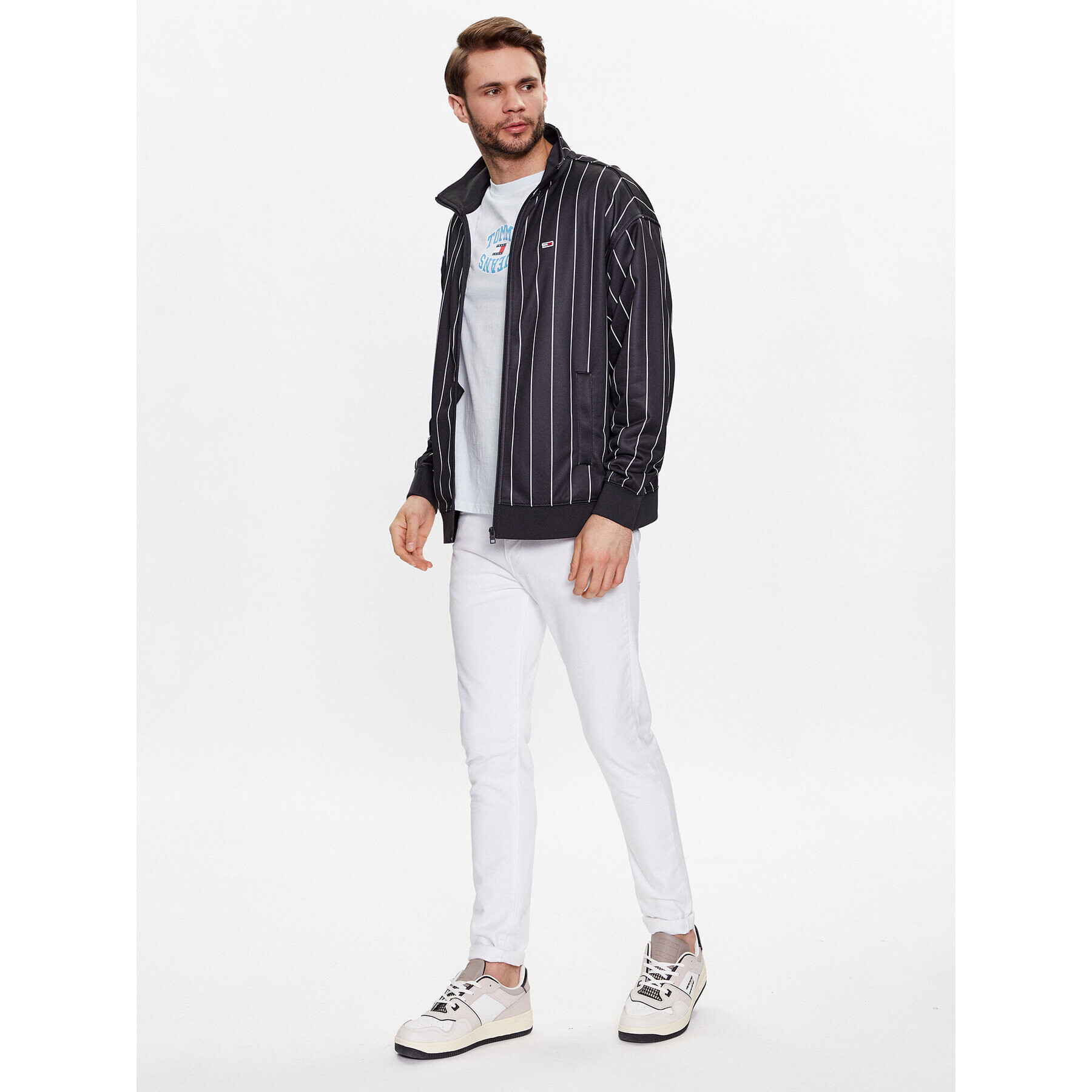 Tommy Jeans Mikina Pinstripe DM0DM16360 Černá Relaxed Fit - Pepit.cz