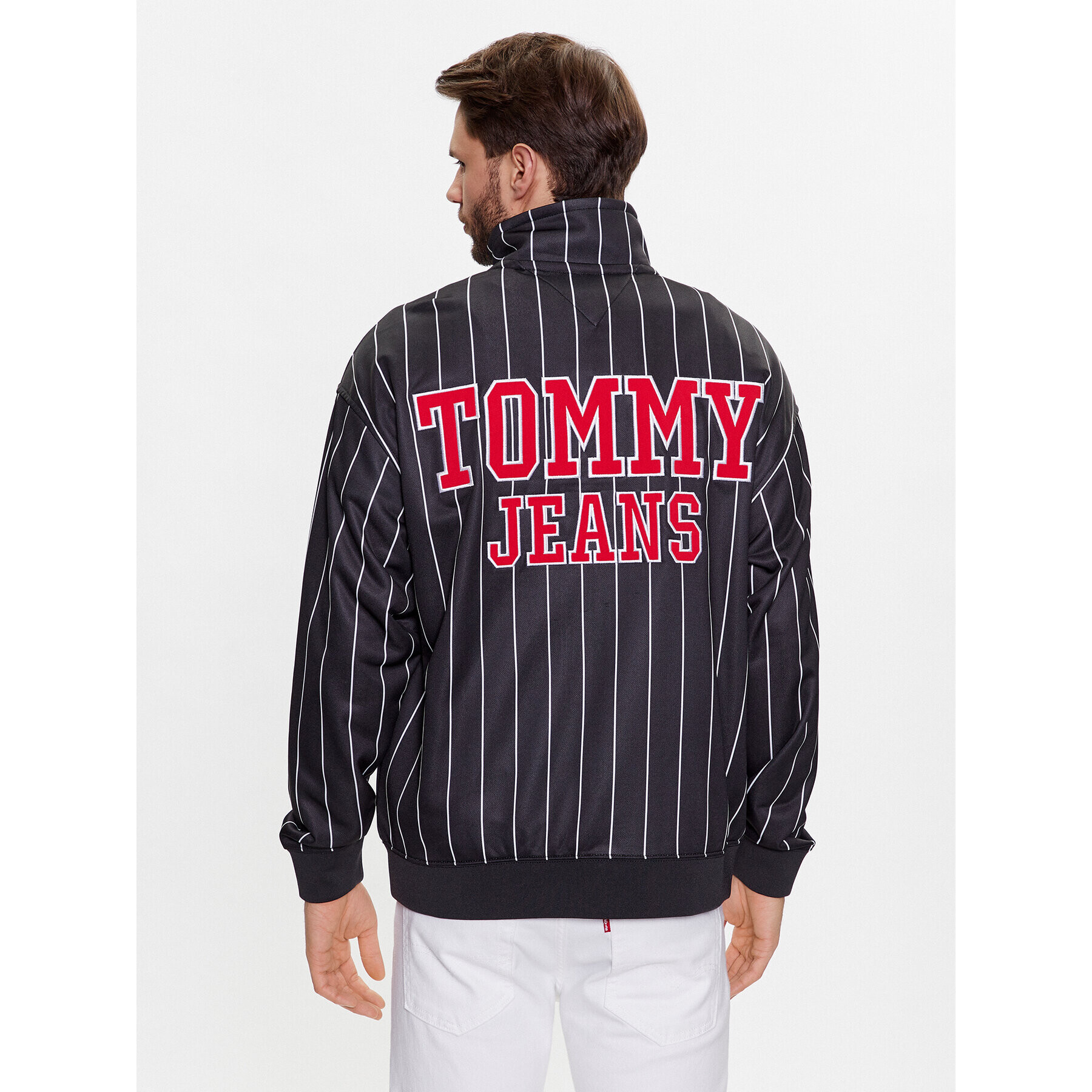 Tommy Jeans Mikina Pinstripe DM0DM16360 Černá Relaxed Fit - Pepit.cz