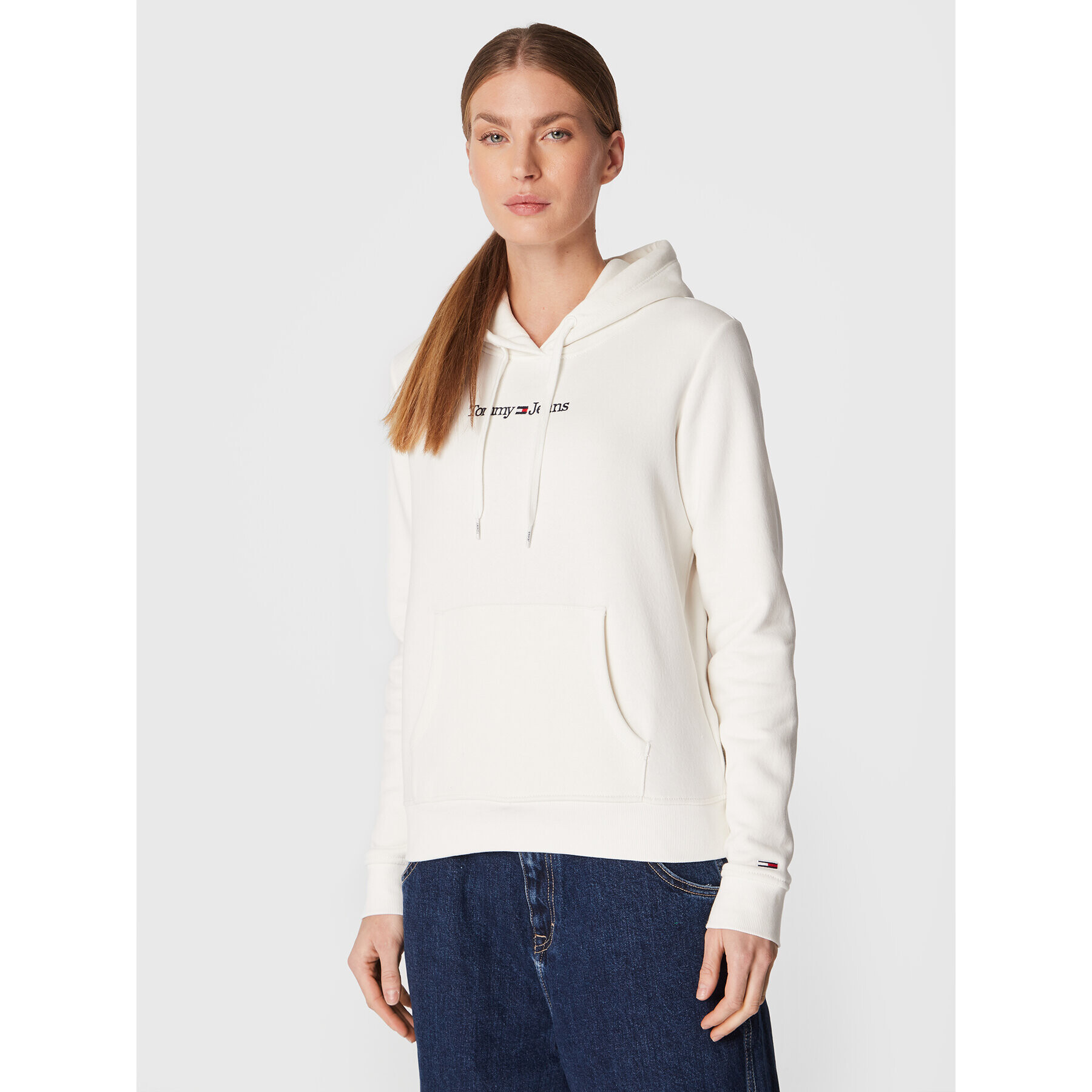 Tommy Jeans Mikina Serif Linear DW0DW14362 Écru Regular Fit - Pepit.cz