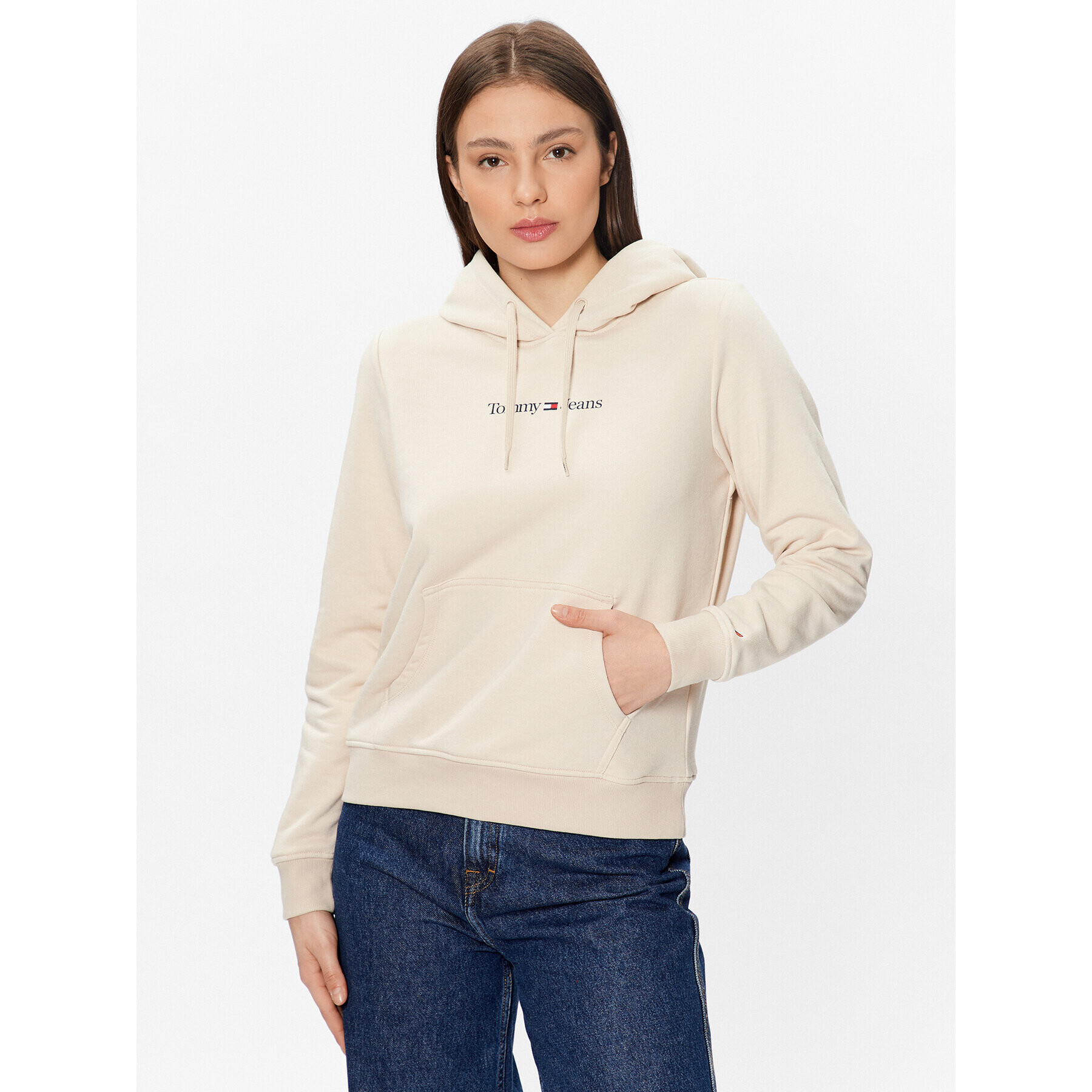 Tommy Jeans Mikina Serif Linear DW0DW15649 Béžová Regular Fit - Pepit.cz