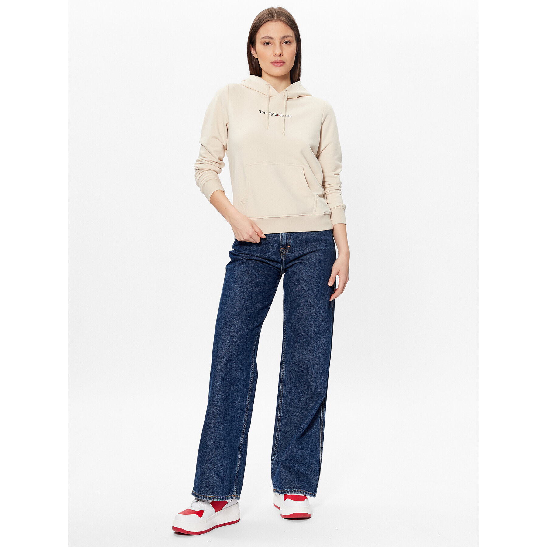 Tommy Jeans Mikina Serif Linear DW0DW15649 Béžová Regular Fit - Pepit.cz