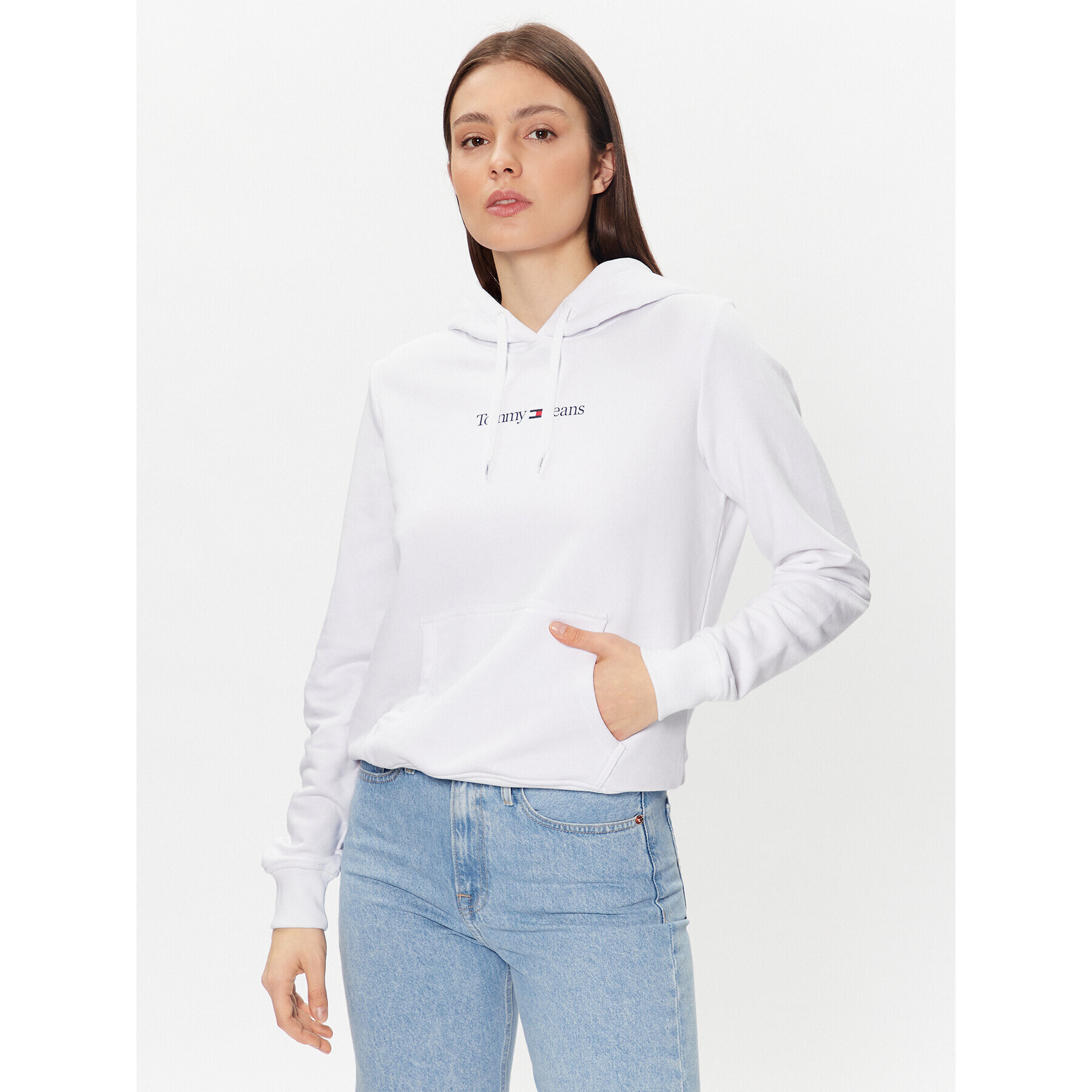 Tommy Jeans Mikina Serif Linear DW0DW15649 Bílá Regular Fit - Pepit.cz