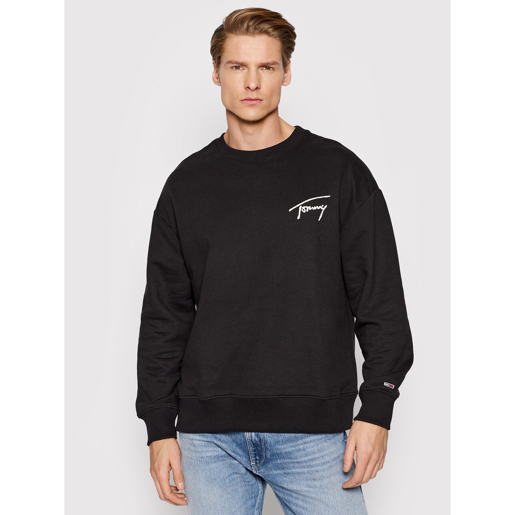 Tommy Jeans Mikina Signature Crew DM0DM12373 Černá Relaxed Fit - Pepit.cz