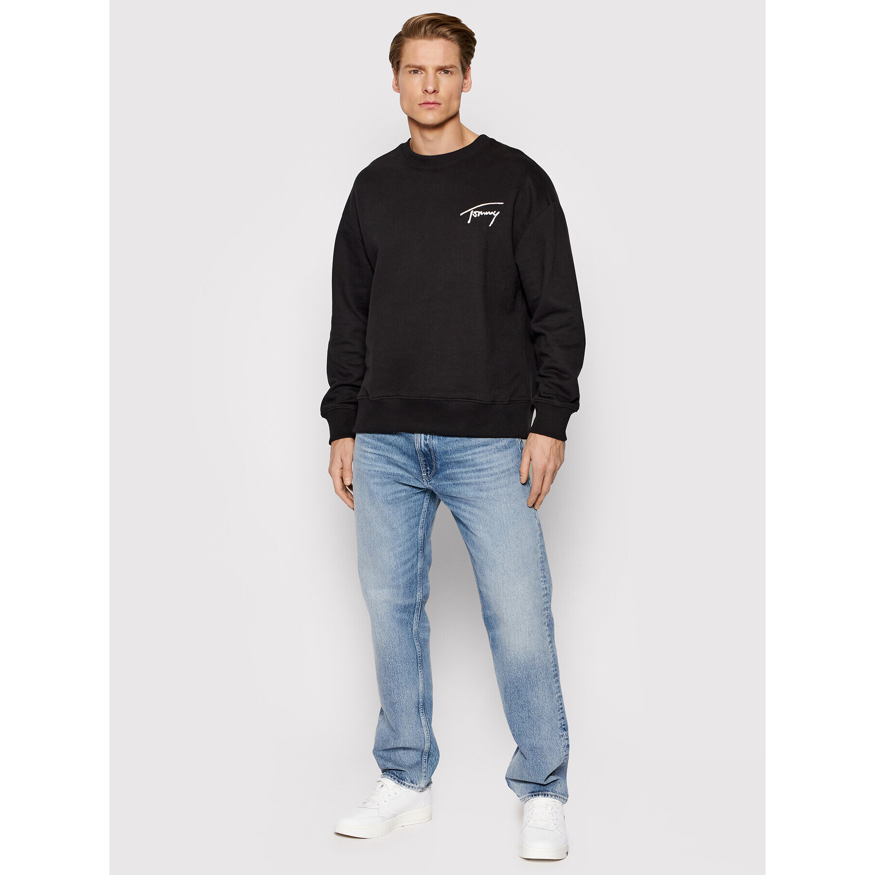 Tommy Jeans Mikina Signature Crew DM0DM12373 Černá Relaxed Fit - Pepit.cz