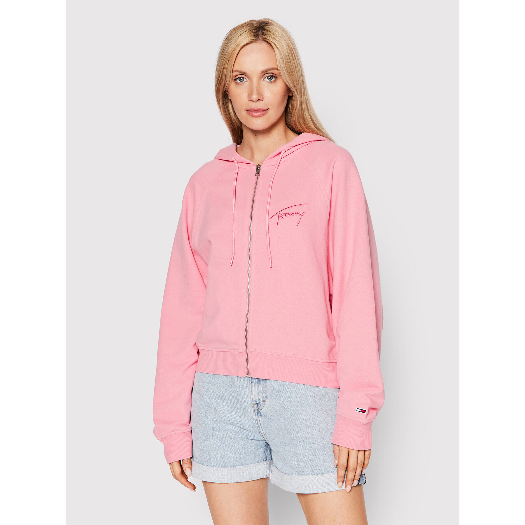 Tommy Jeans Mikina Signature Zip DW0DW12648 Růžová Regular Fit - Pepit.cz