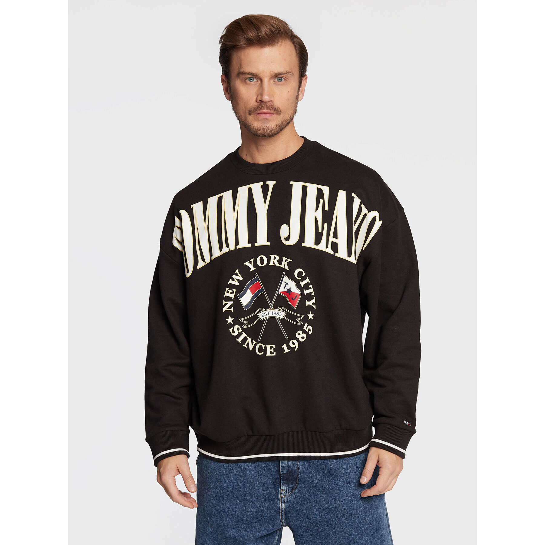 Tommy Jeans Mikina Skater Prep Logo Crew DM0DM15024 Černá Relaxed Fit - Pepit.cz