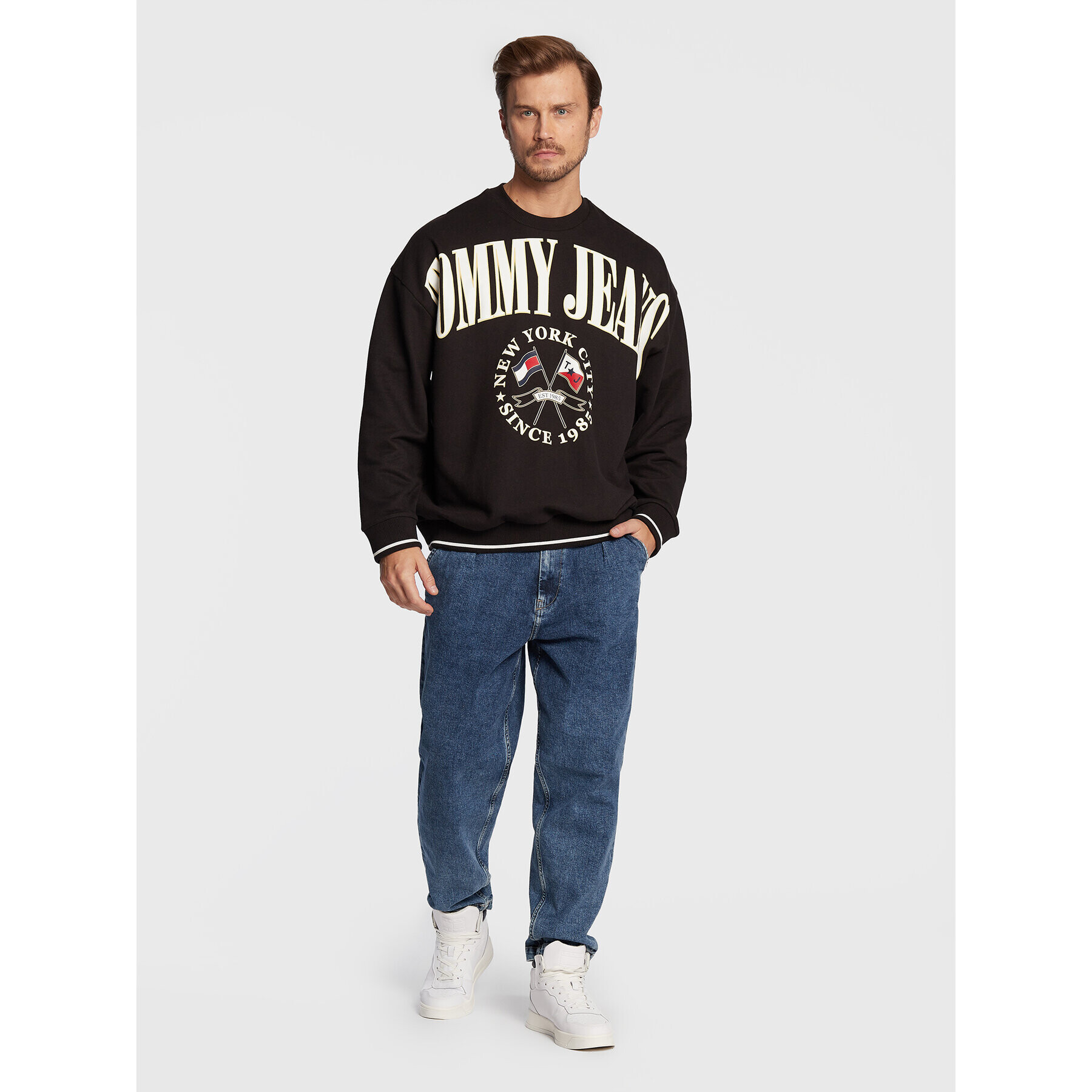 Tommy Jeans Mikina Skater Prep Logo Crew DM0DM15024 Černá Relaxed Fit - Pepit.cz