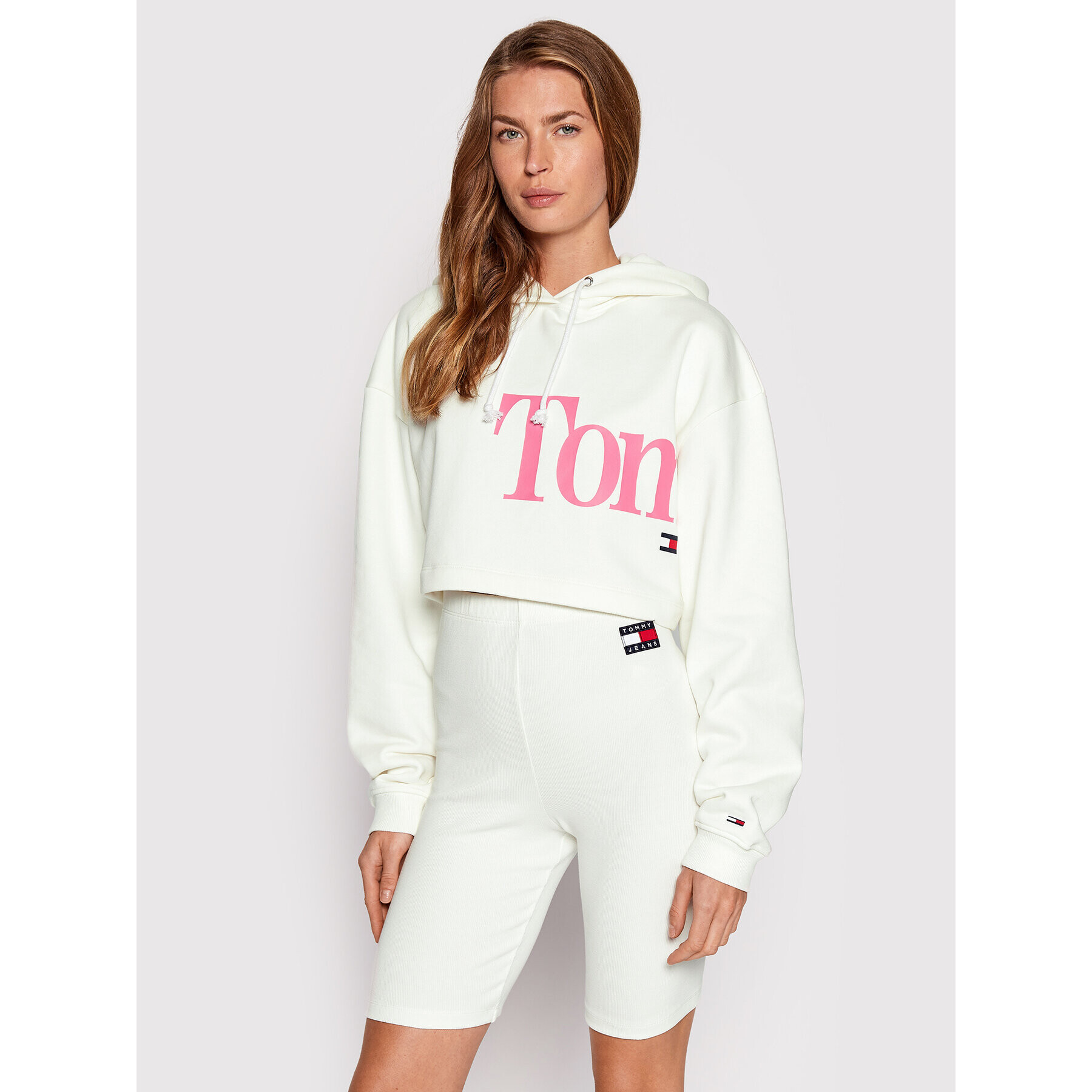 Tommy Jeans Mikina Super Crop Bold DW0DW13577 Béžová Relaxed Fit - Pepit.cz