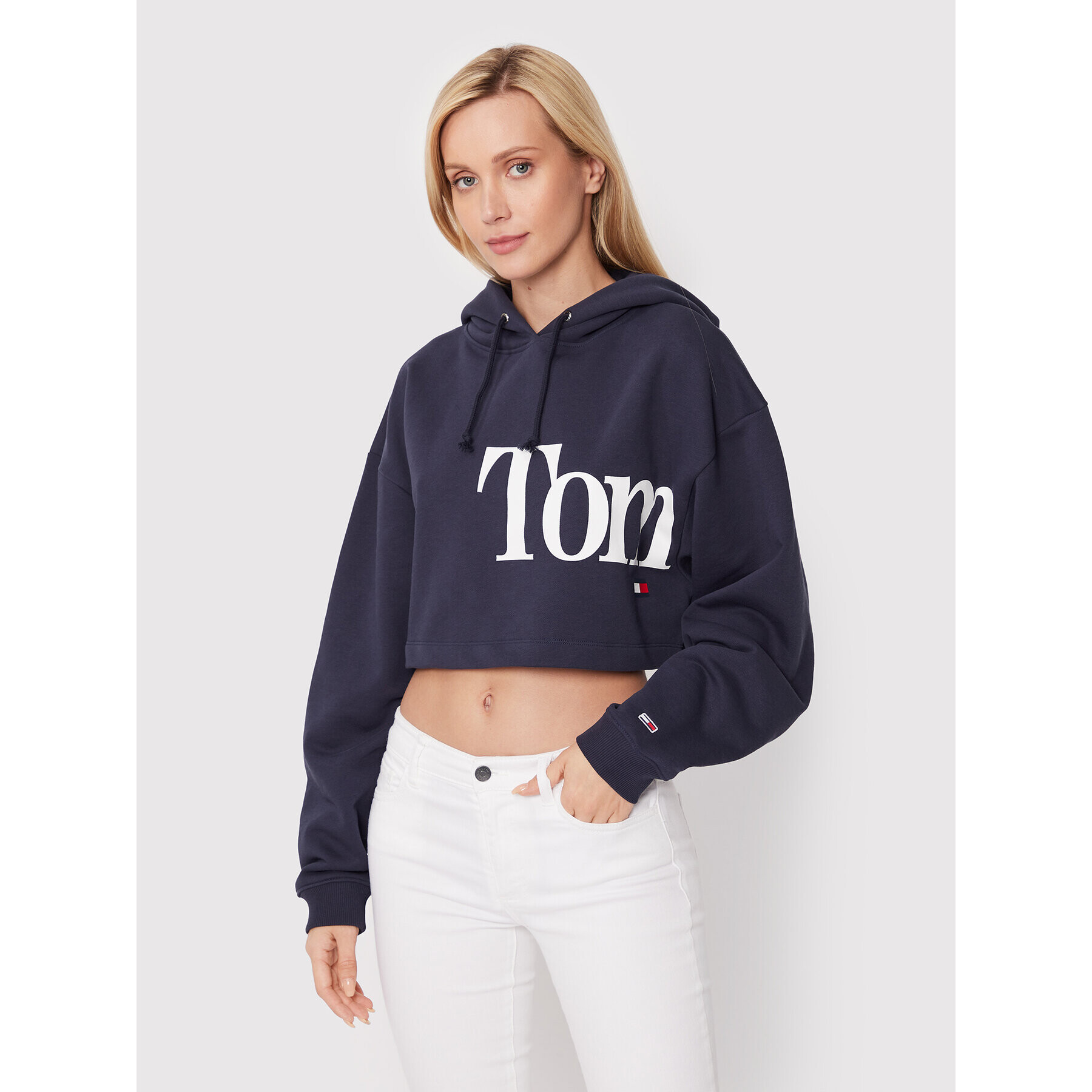 Tommy Jeans Mikina Super Crop Bold DW0DW13577 Tmavomodrá Relaxed Fit - Pepit.cz