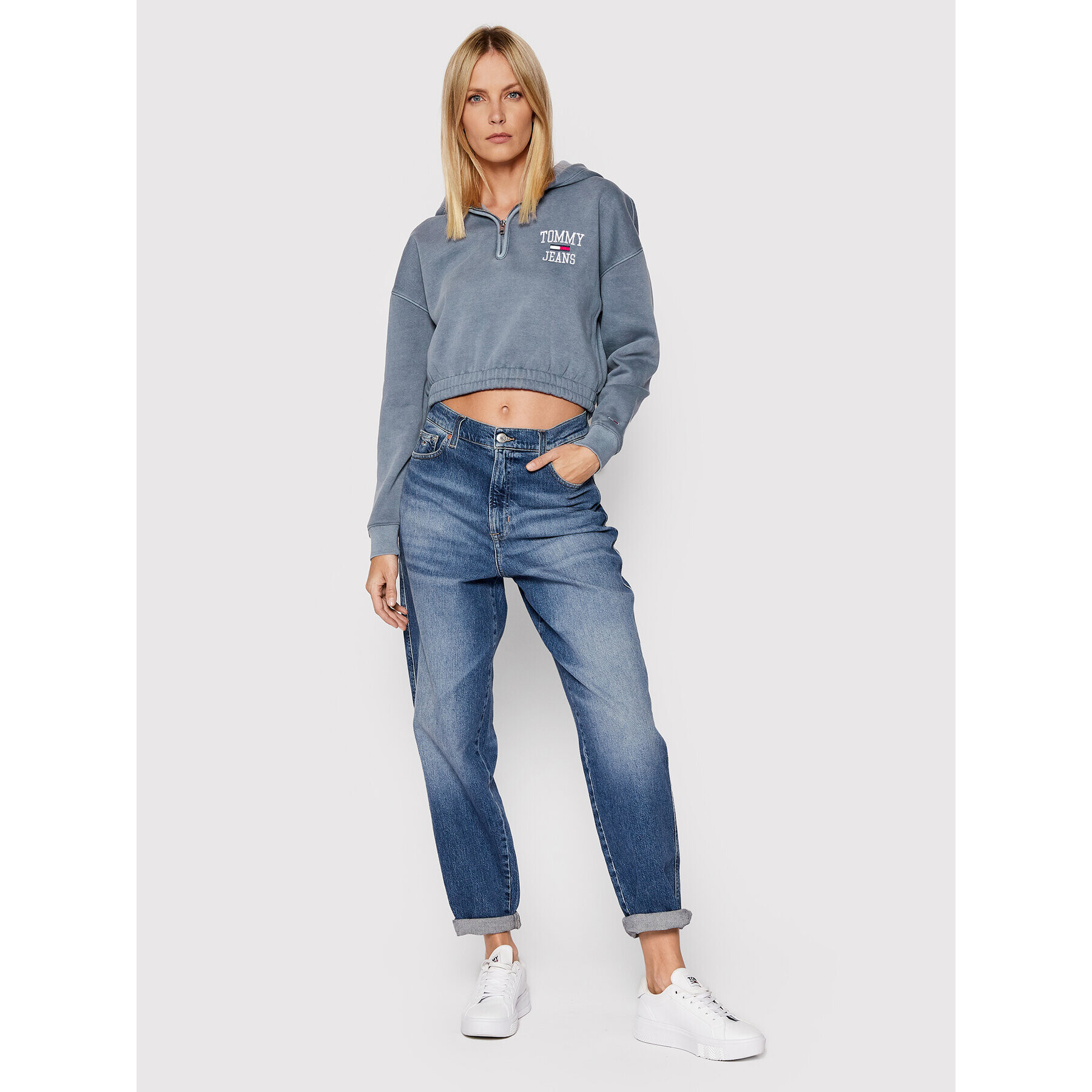 Tommy Jeans Mikina Super Crop College Logo DW0DW11766 Modrá Relaxed Fit - Pepit.cz