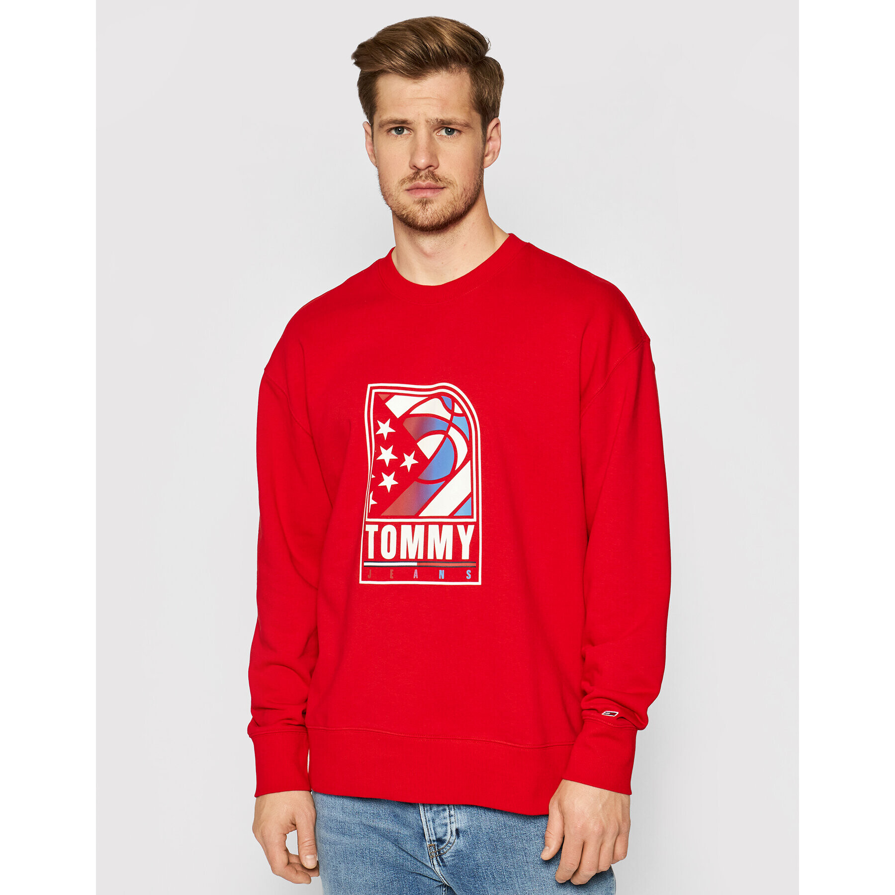 Tommy Jeans Mikina Tjm Basketball DM0DM10661 Červená Relaxed Fit - Pepit.cz