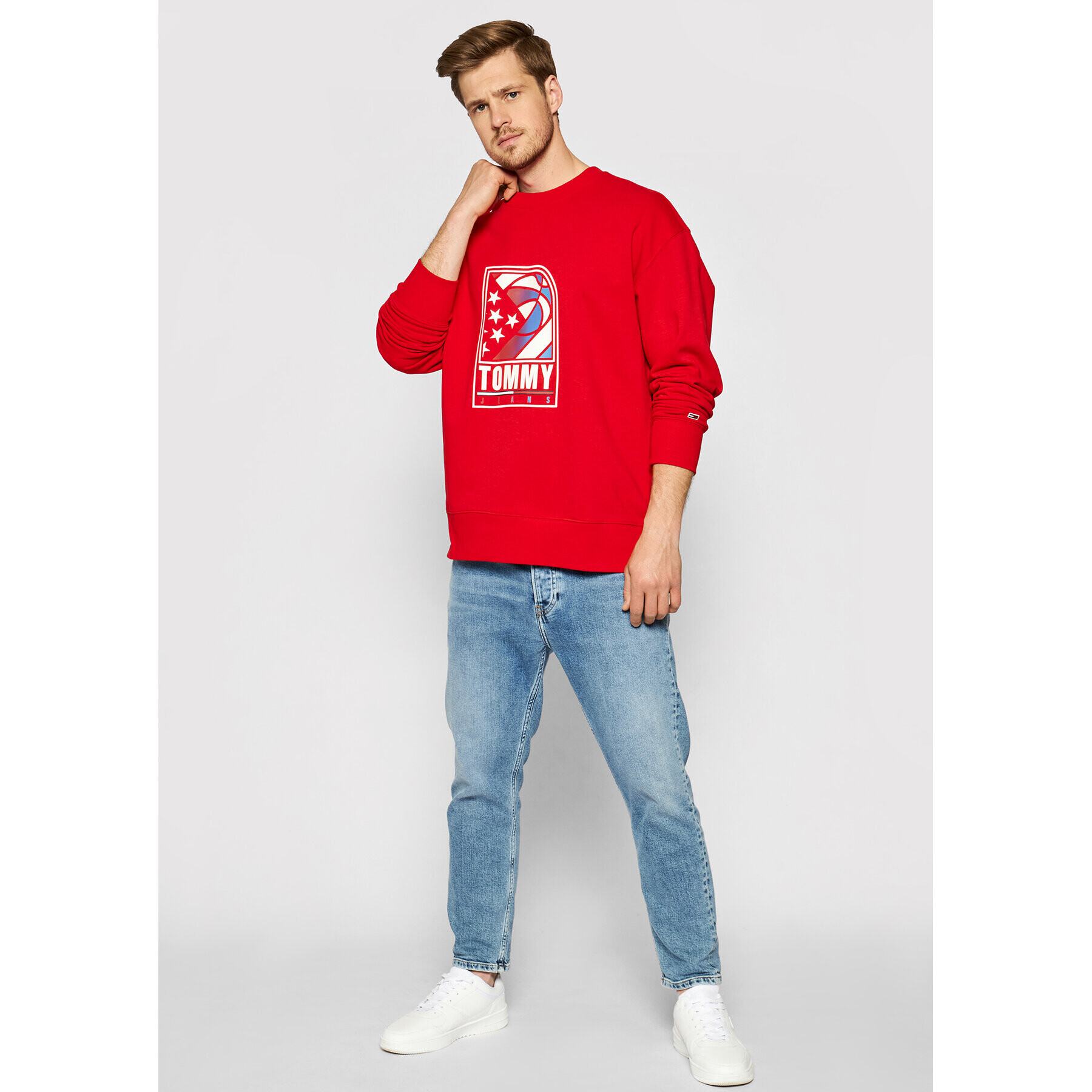 Tommy Jeans Mikina Tjm Basketball DM0DM10661 Červená Relaxed Fit - Pepit.cz