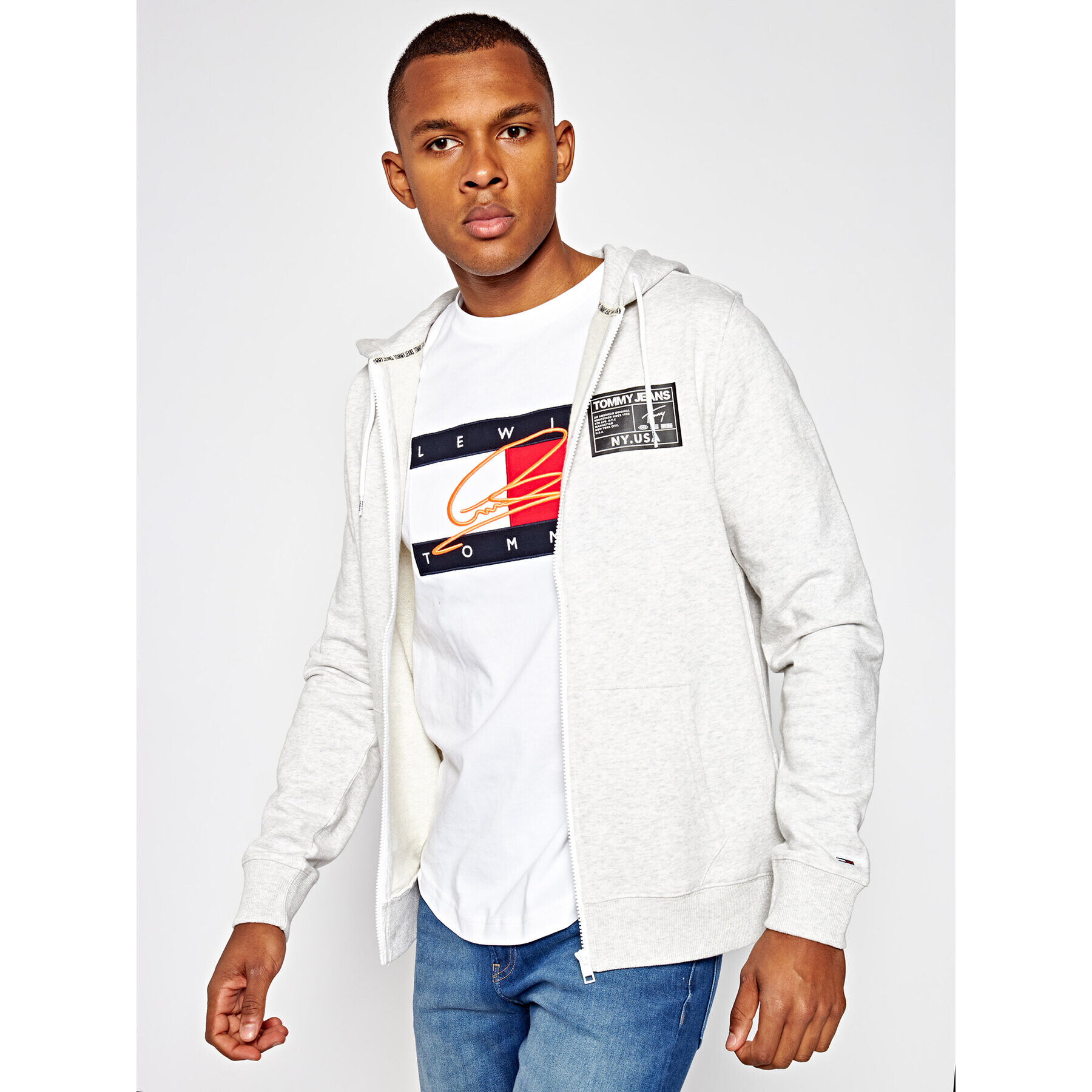 Tommy Jeans Mikina Tjm Logo Zip DM0DM07890 Šedá Regular Fit - Pepit.cz