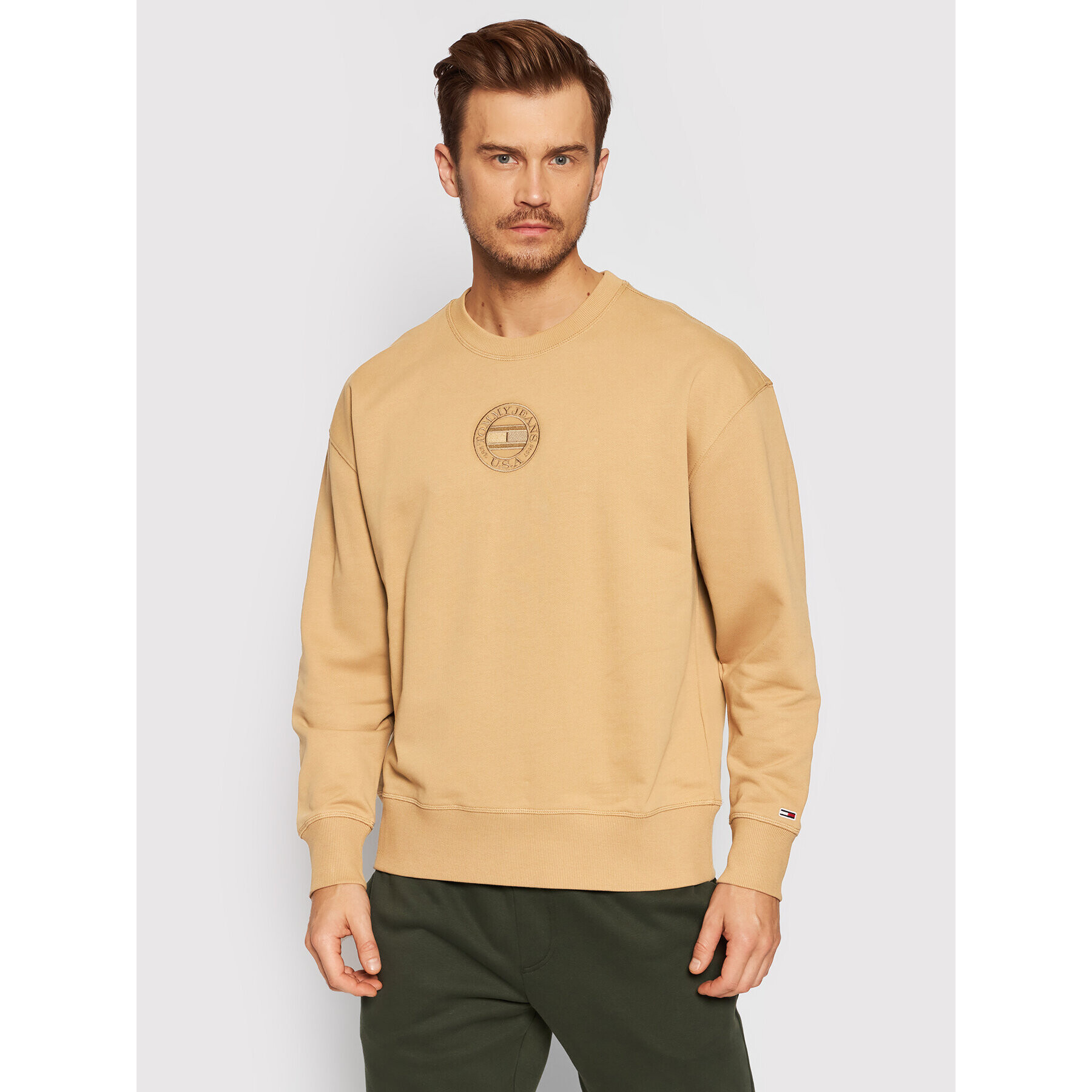 Tommy Jeans Mikina Tonal Circular Graphic Crew DM0DM11634 Béžová Relaxed Fit - Pepit.cz