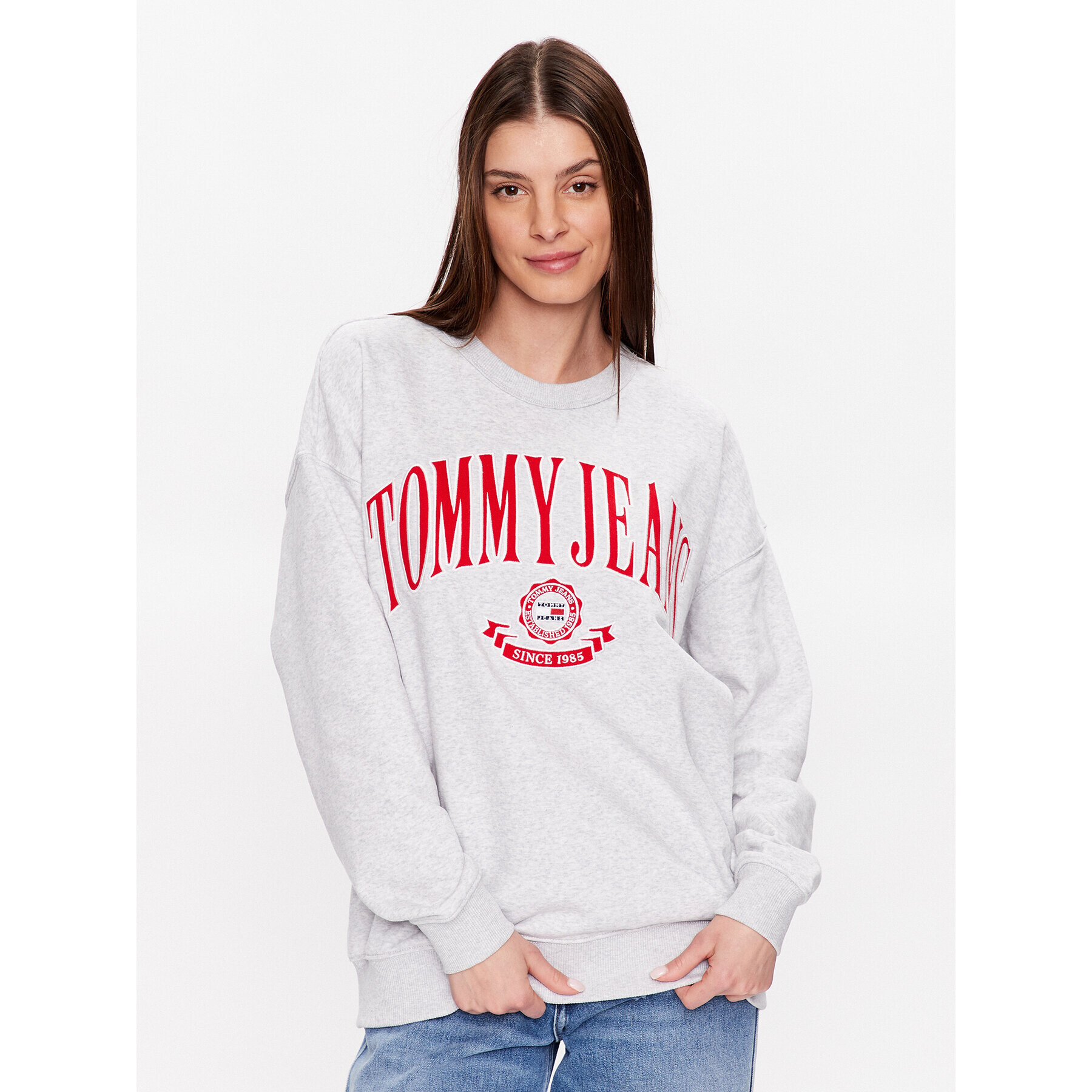 Tommy Jeans Mikina Varsity DW0DW15419 Šedá Oversize - Pepit.cz